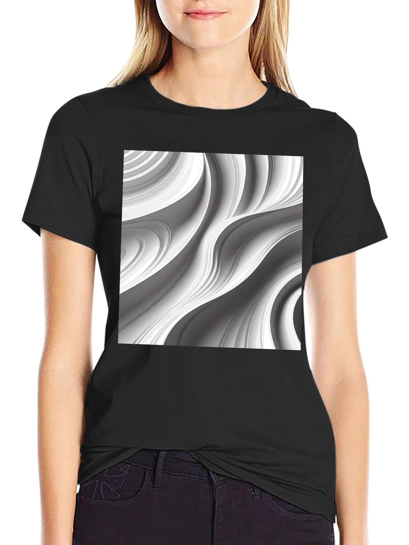 Modern Swirl Graphic Black T-Shirt