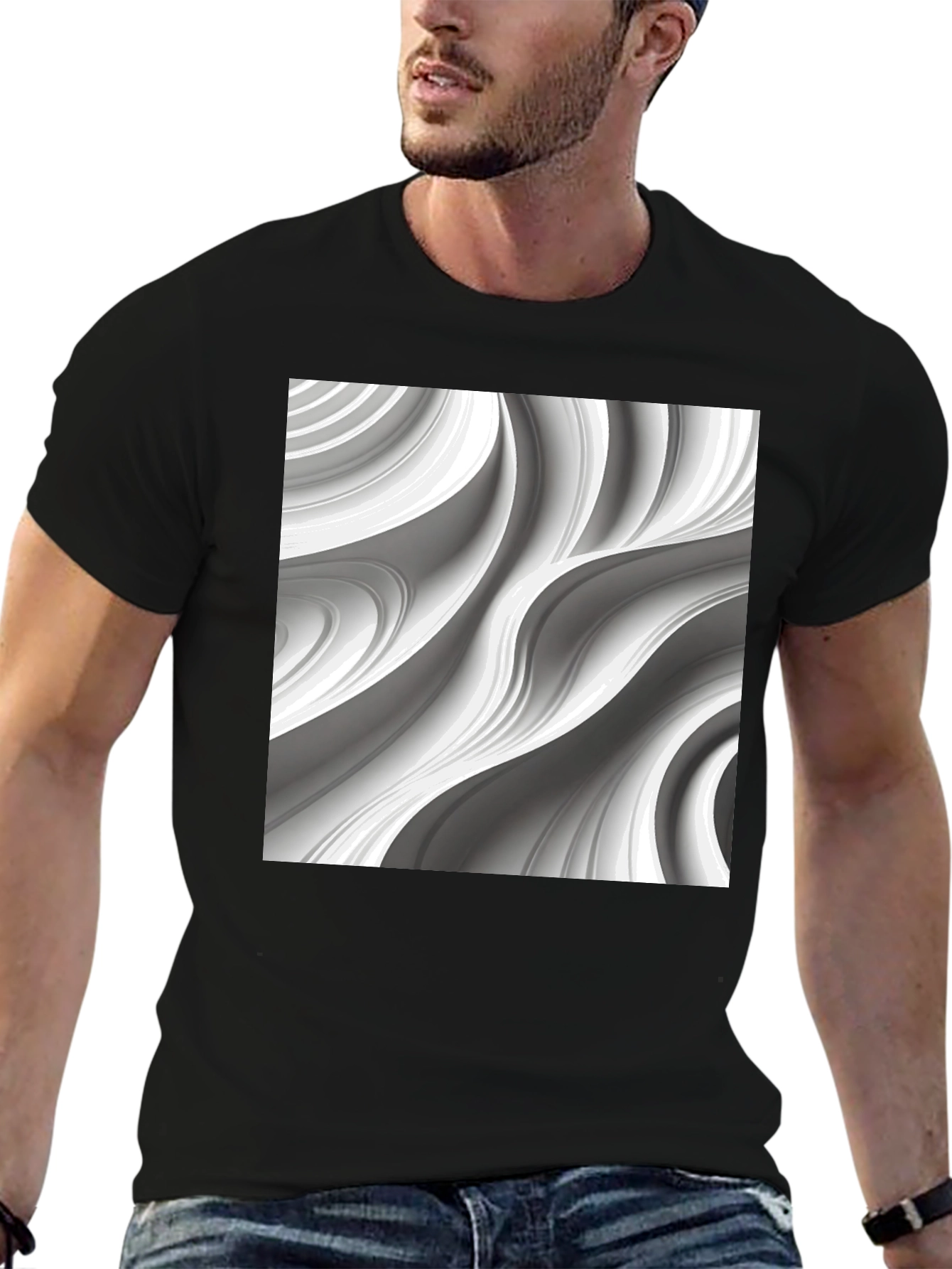 Modern Swirl Graphic Black T-Shirt