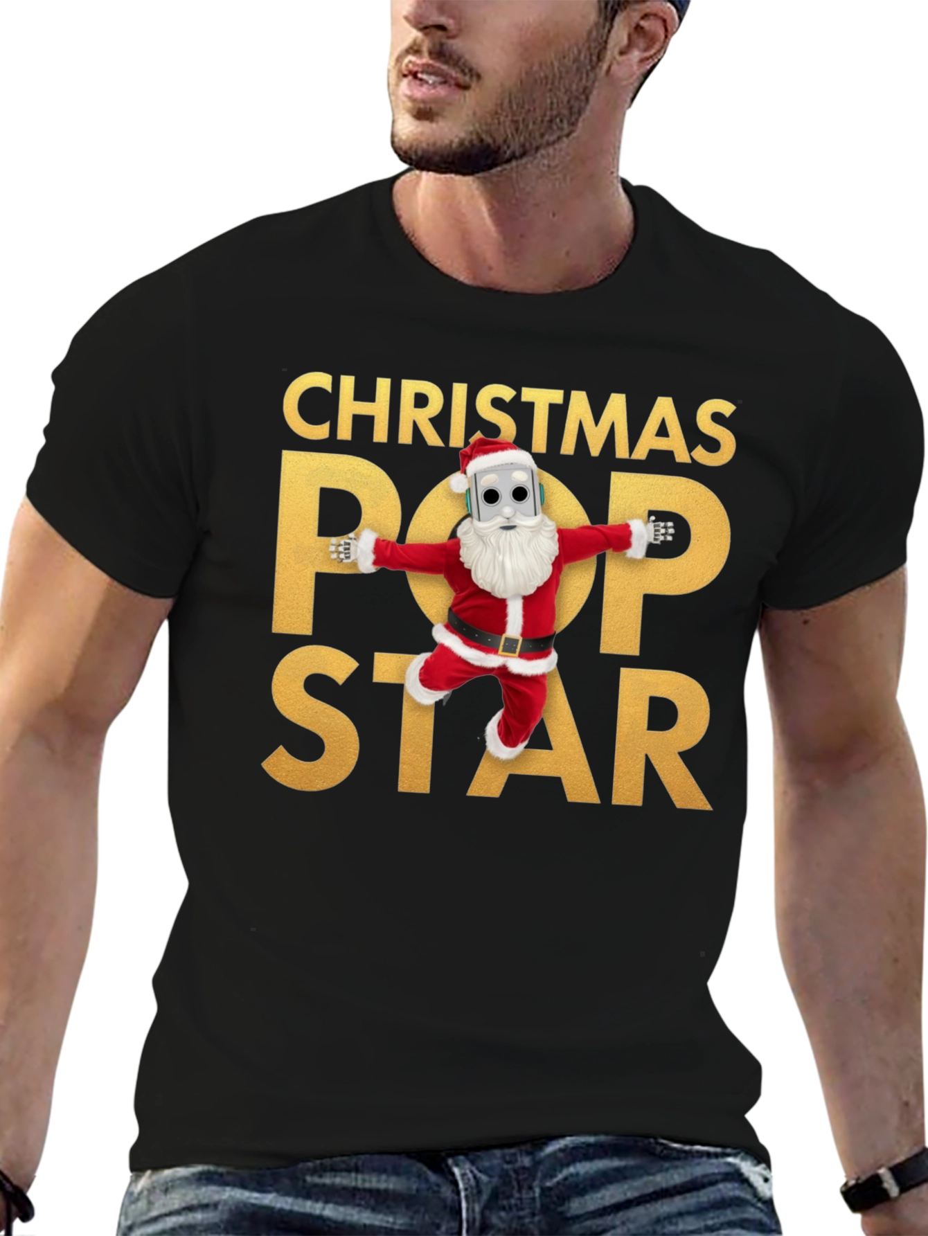 Christmas Pop Star Black T-Shirt