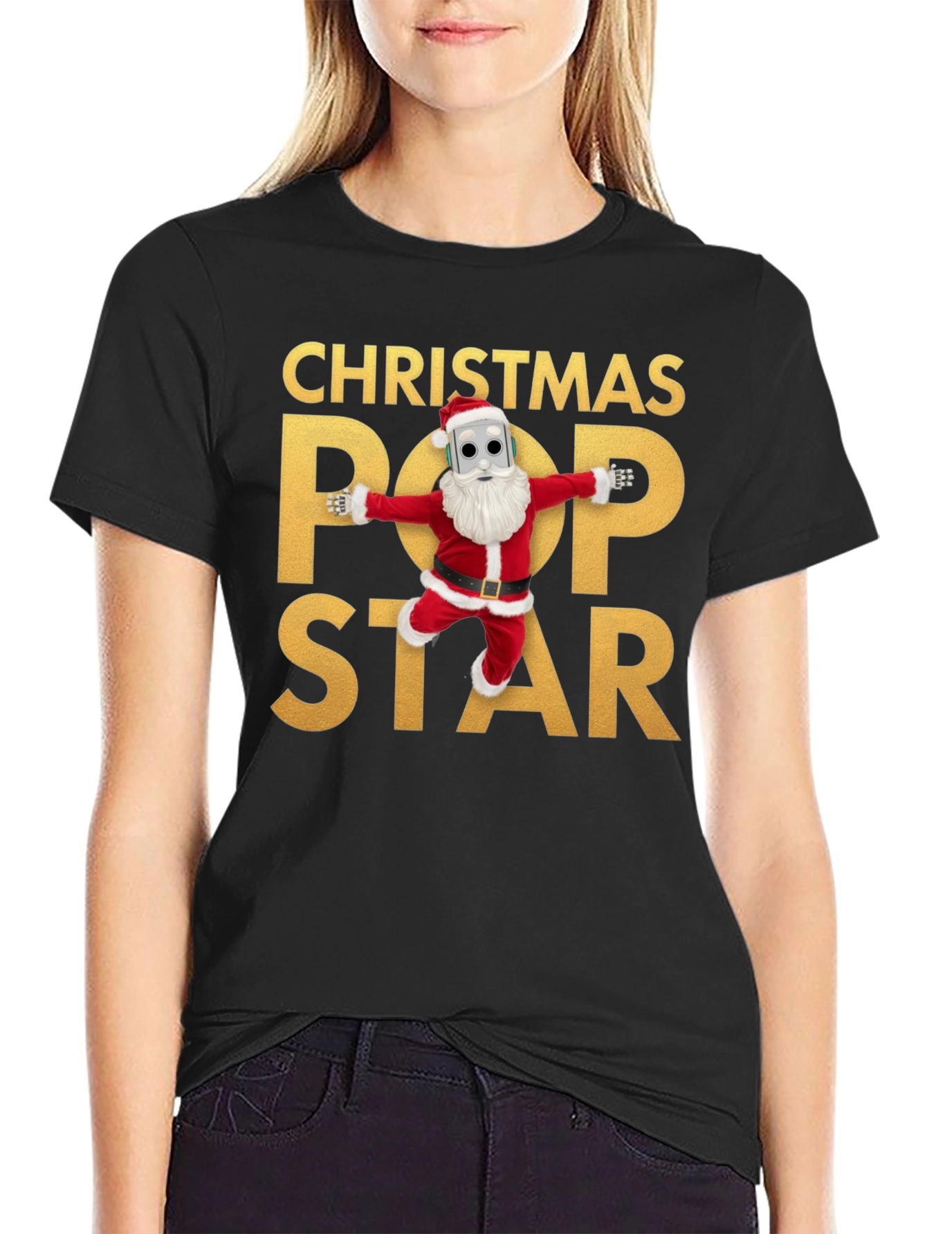 Christmas Pop Star Black T-Shirt