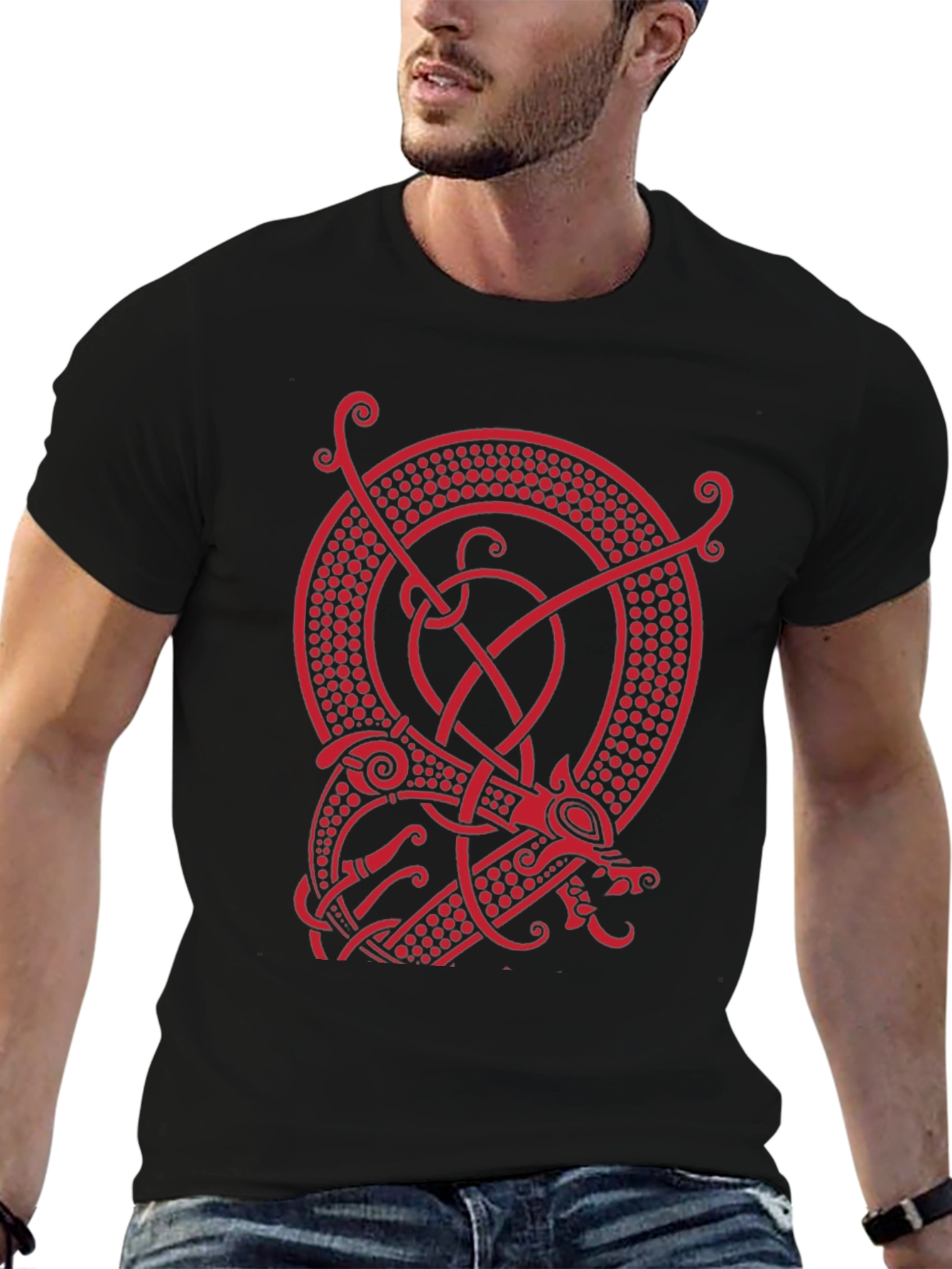 Viking Dragon Graphic Tee - Black Cotton Blend