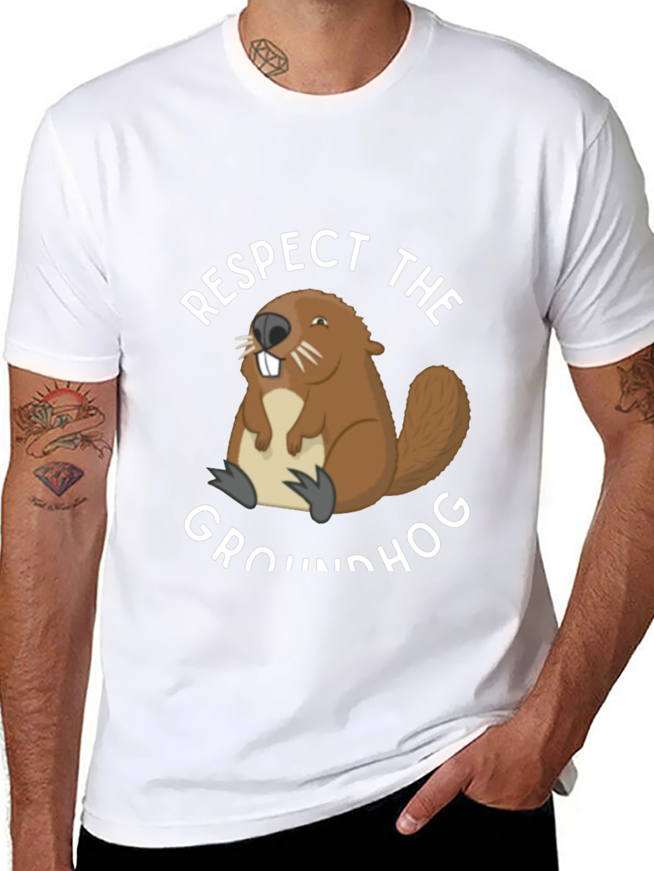 Respect the Groundhog T-Shirt Funny Animal Tee
