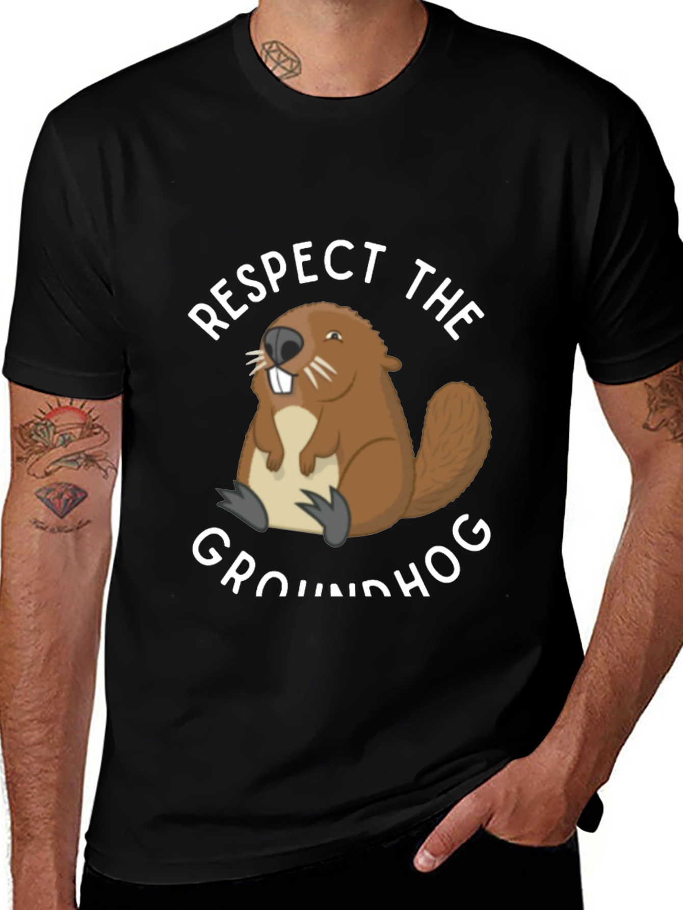 Respect the Groundhog T-Shirt Funny Animal Tee