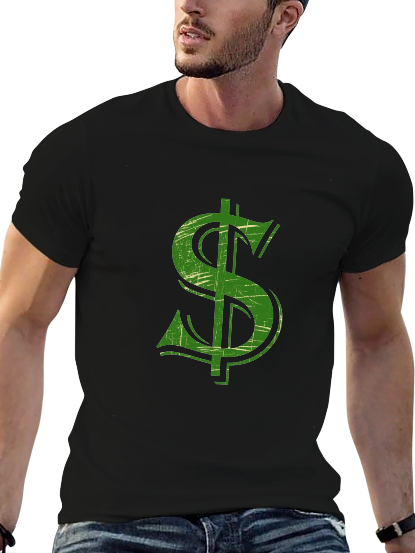 Dollar Sign Graphic Tee - Mens Black Cotton Shirt