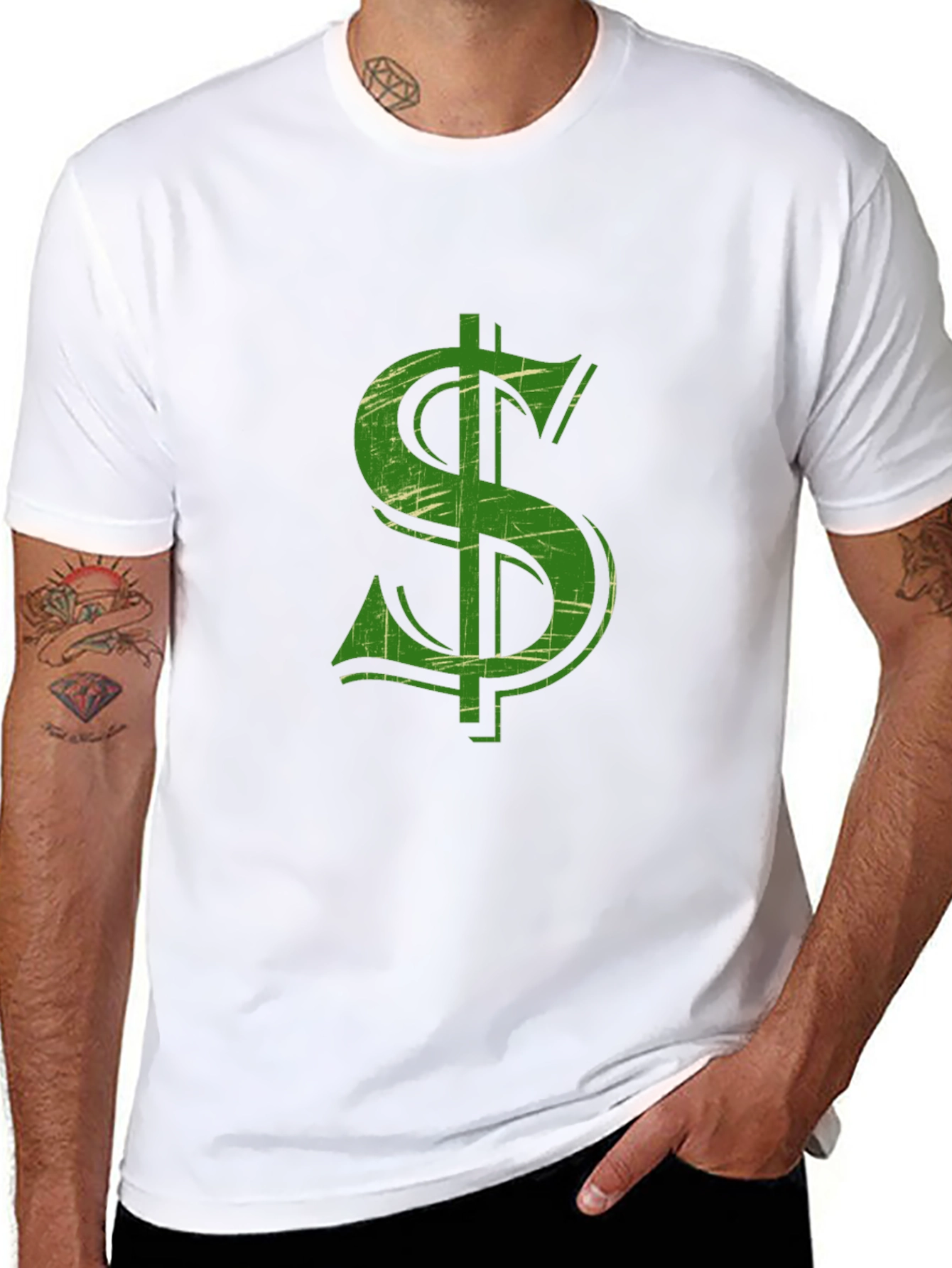 Dollar Sign Graphic Tee - Mens Black Cotton Shirt