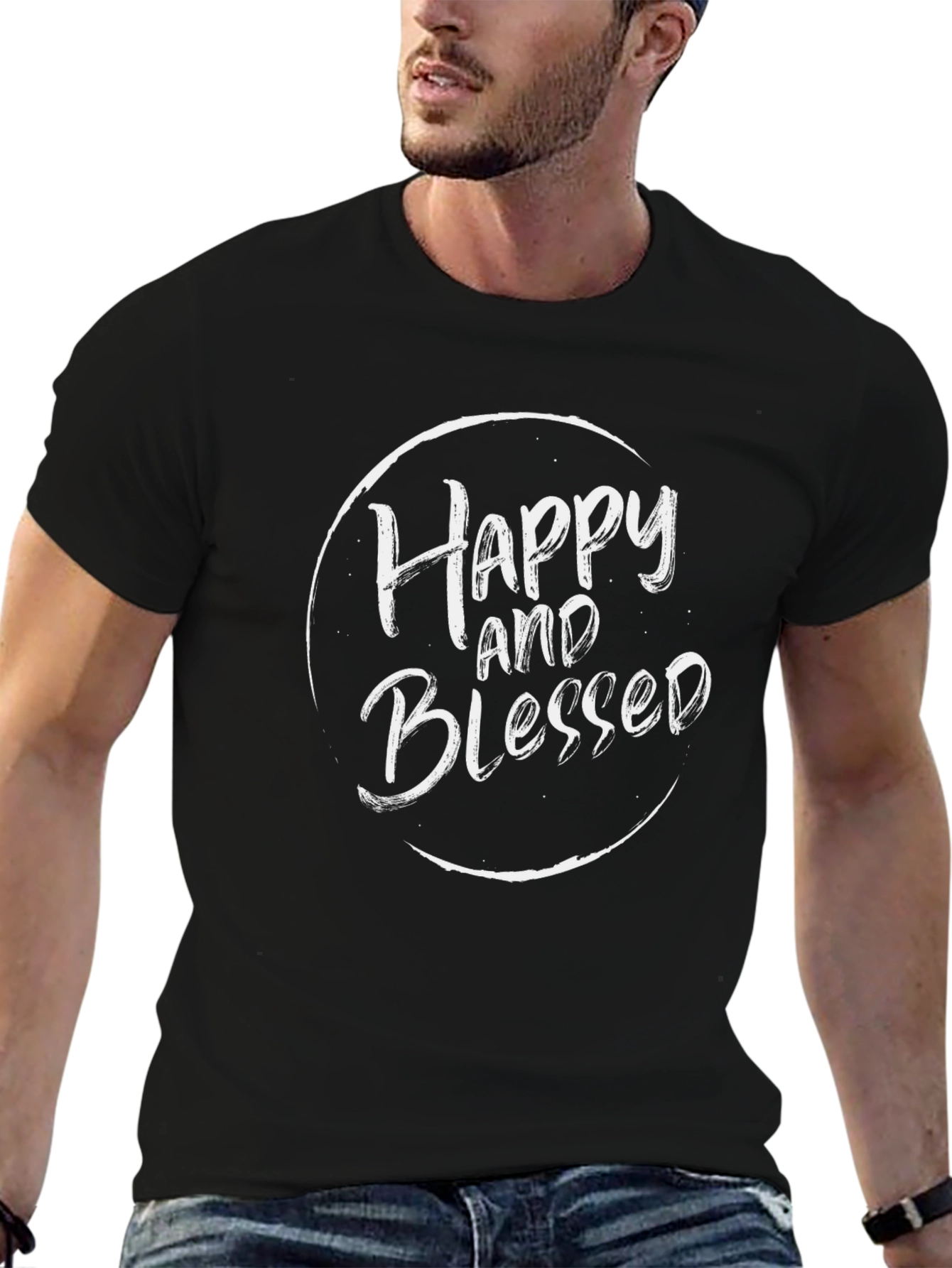 Happy and Blessed Black Graphic T-Shirt
