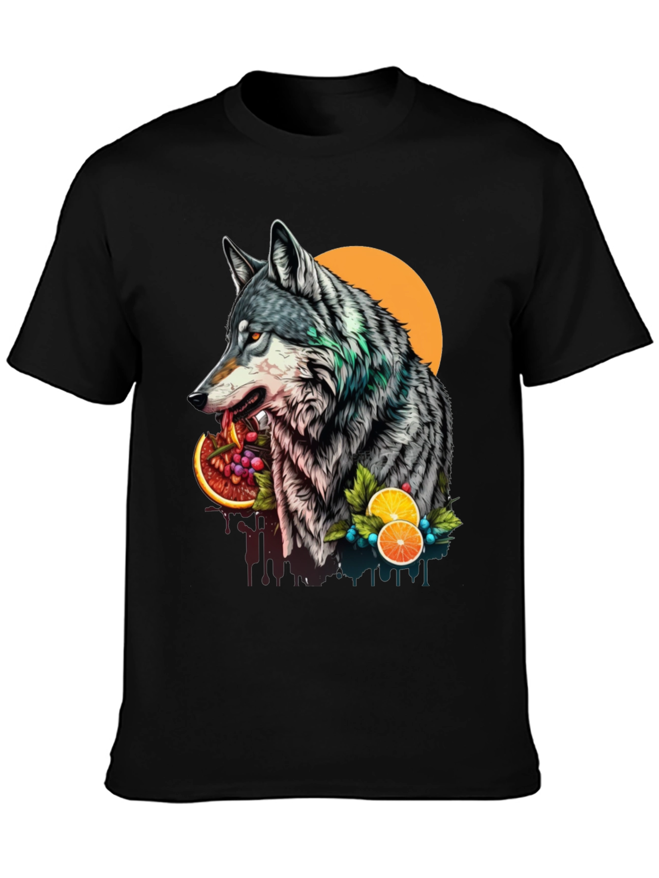 Wolf and Fruit Graphic Tee - Modern Streetwear Style