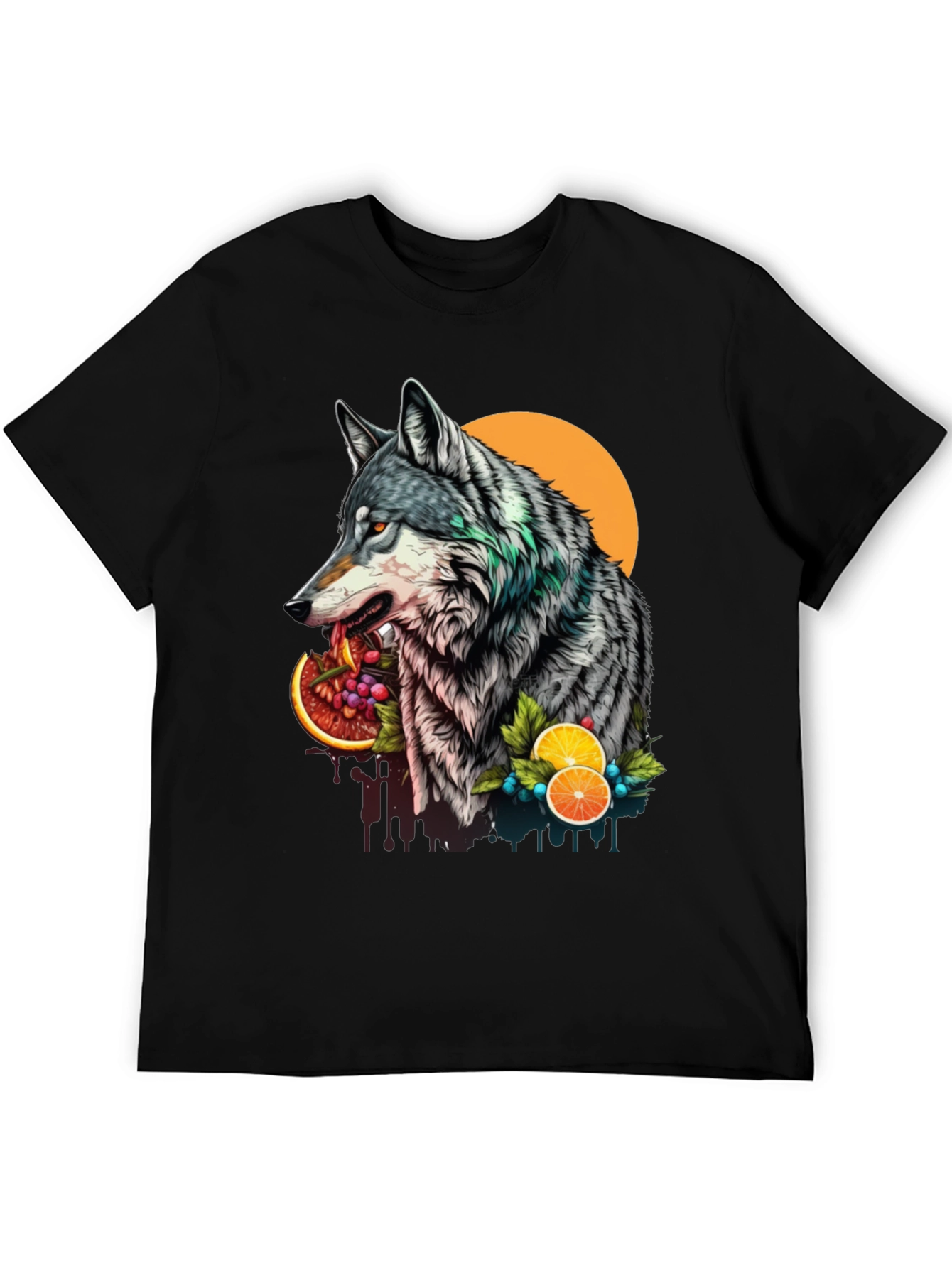 Wolf and Fruit Graphic Tee - Modern Streetwear Style