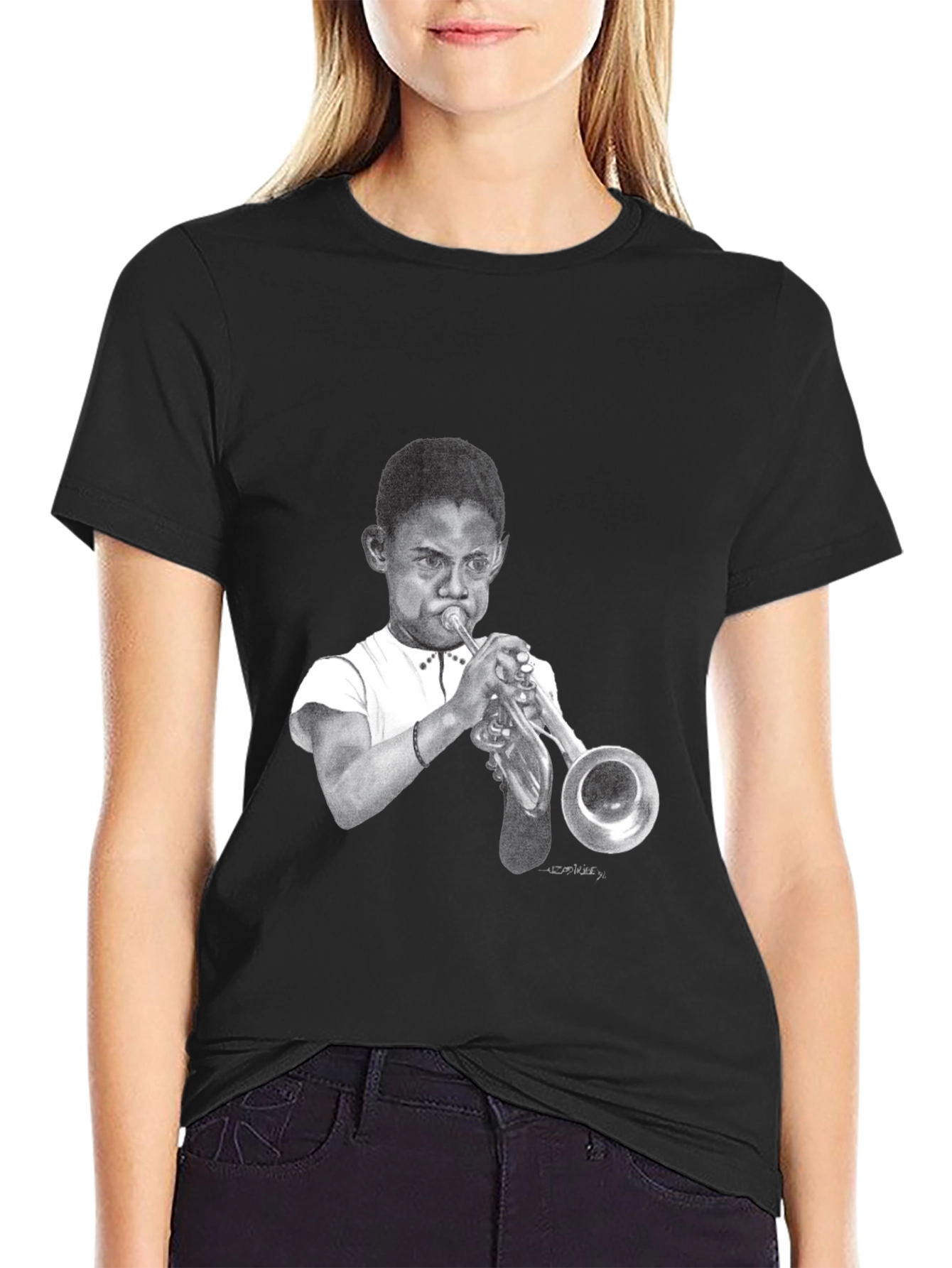 Boy Trumpet Player Graphic Black Tee