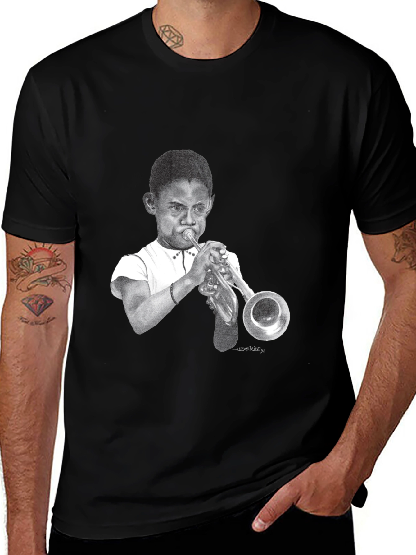 Boy Trumpet Player Graphic Black Tee