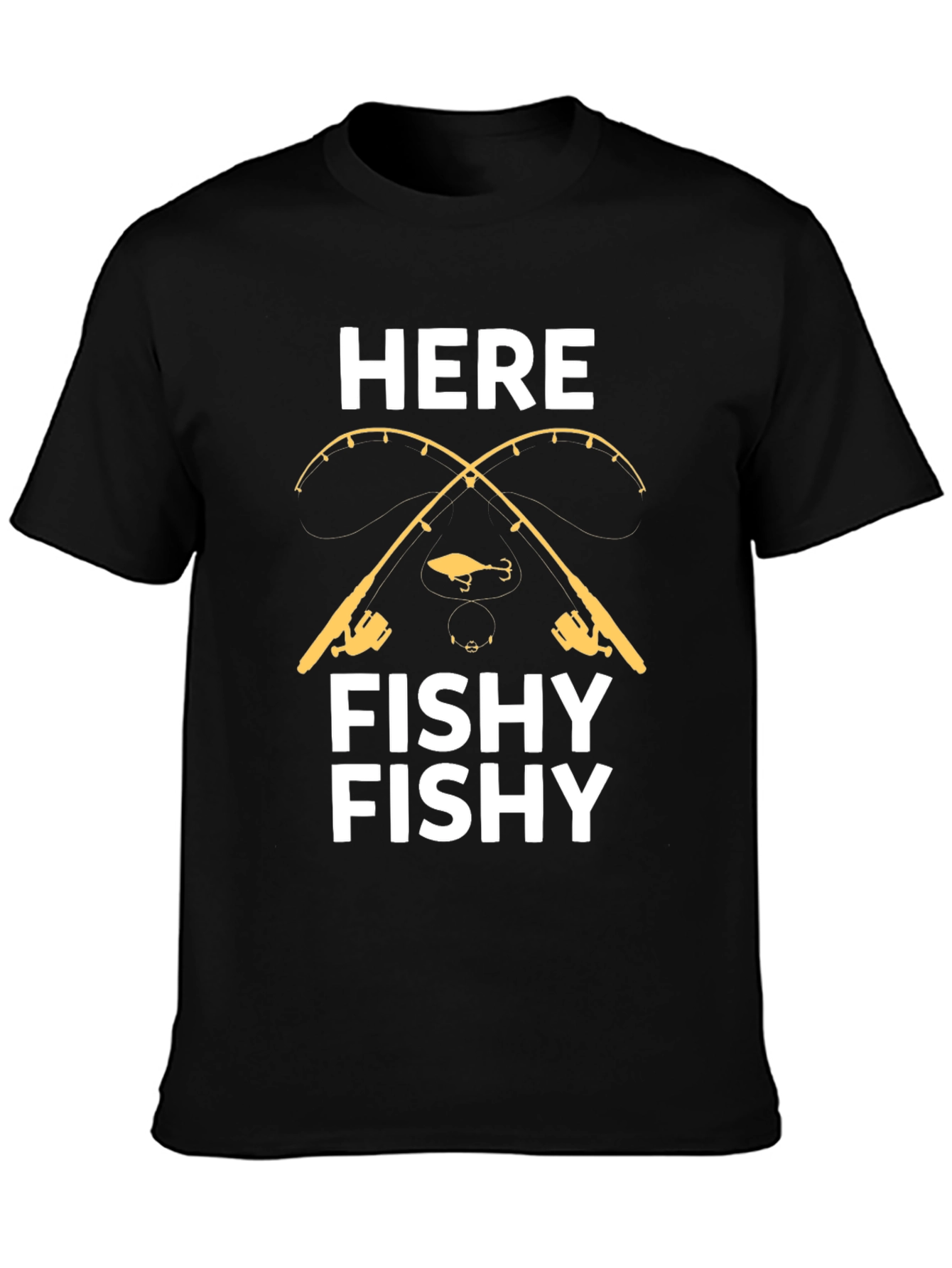 Here Fishy Fishy T-Shirt - Fishing Rods Graphic Tee