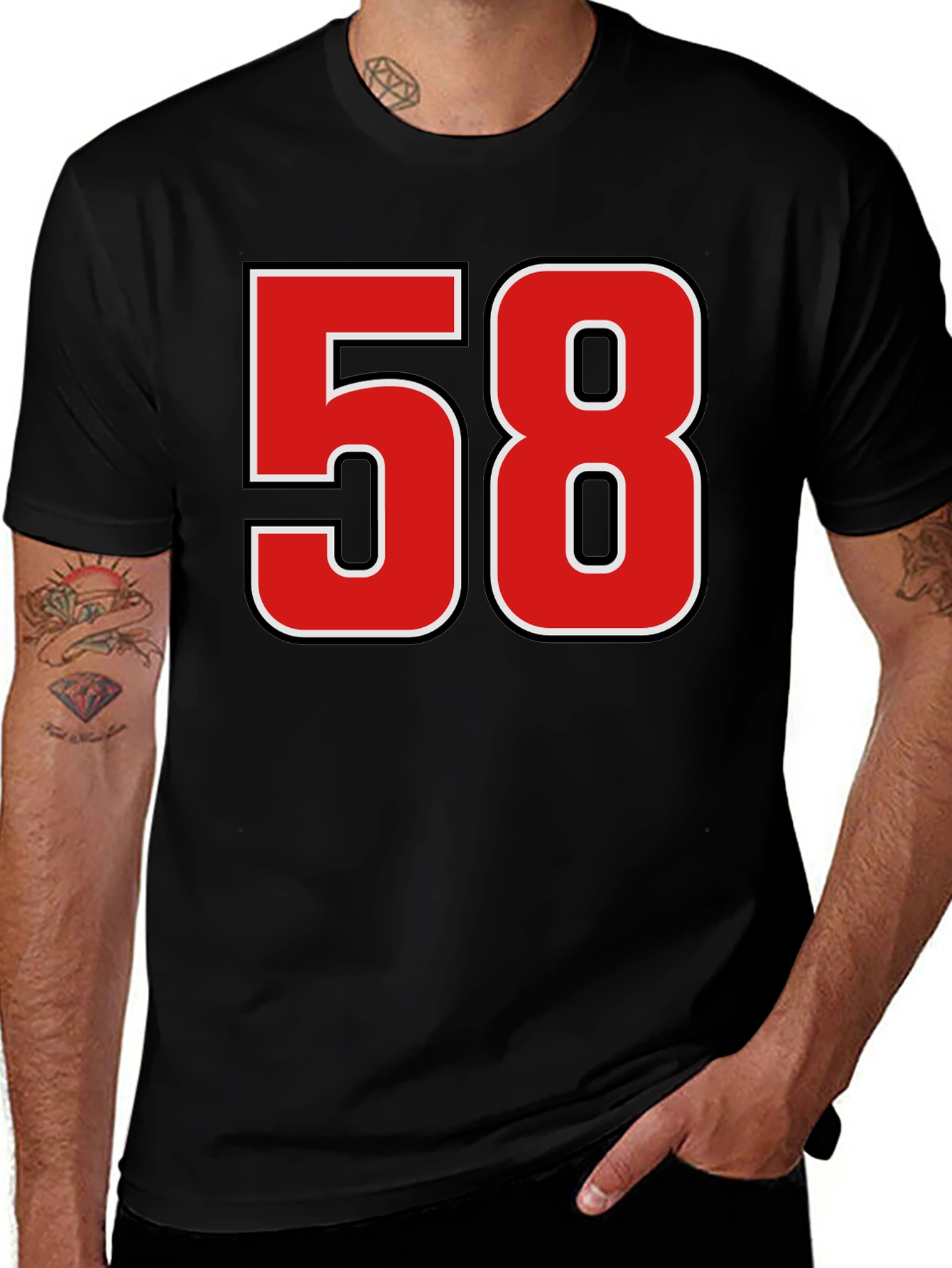 Black T-Shirt with Bold Red 58 Graphic
