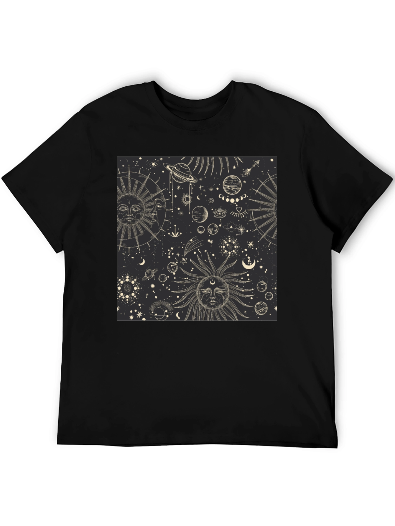 Celestial Sun & Moon Graphic Print Black T-Shirt