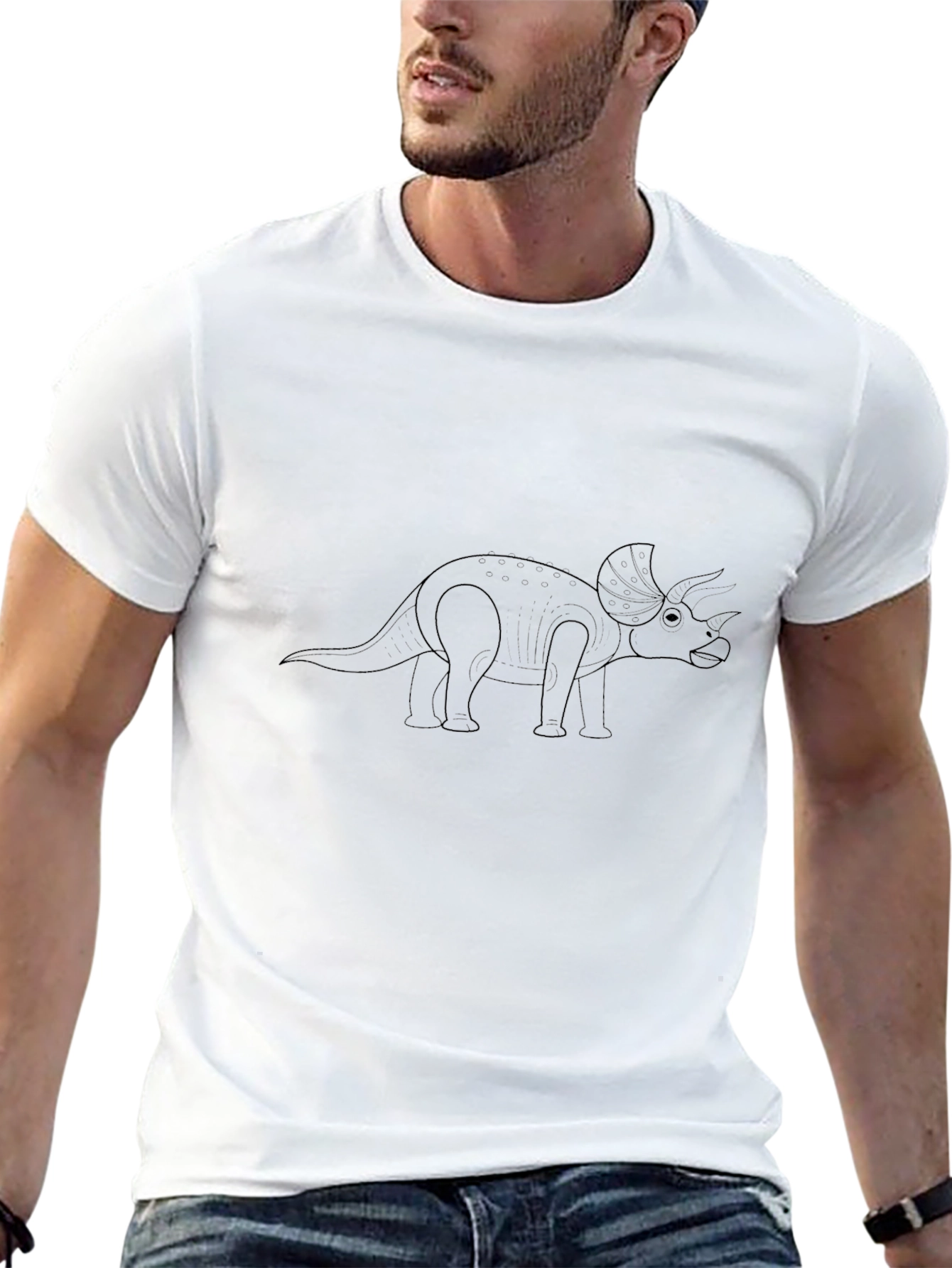Triceratops Outline Graphic T-Shirt - Black