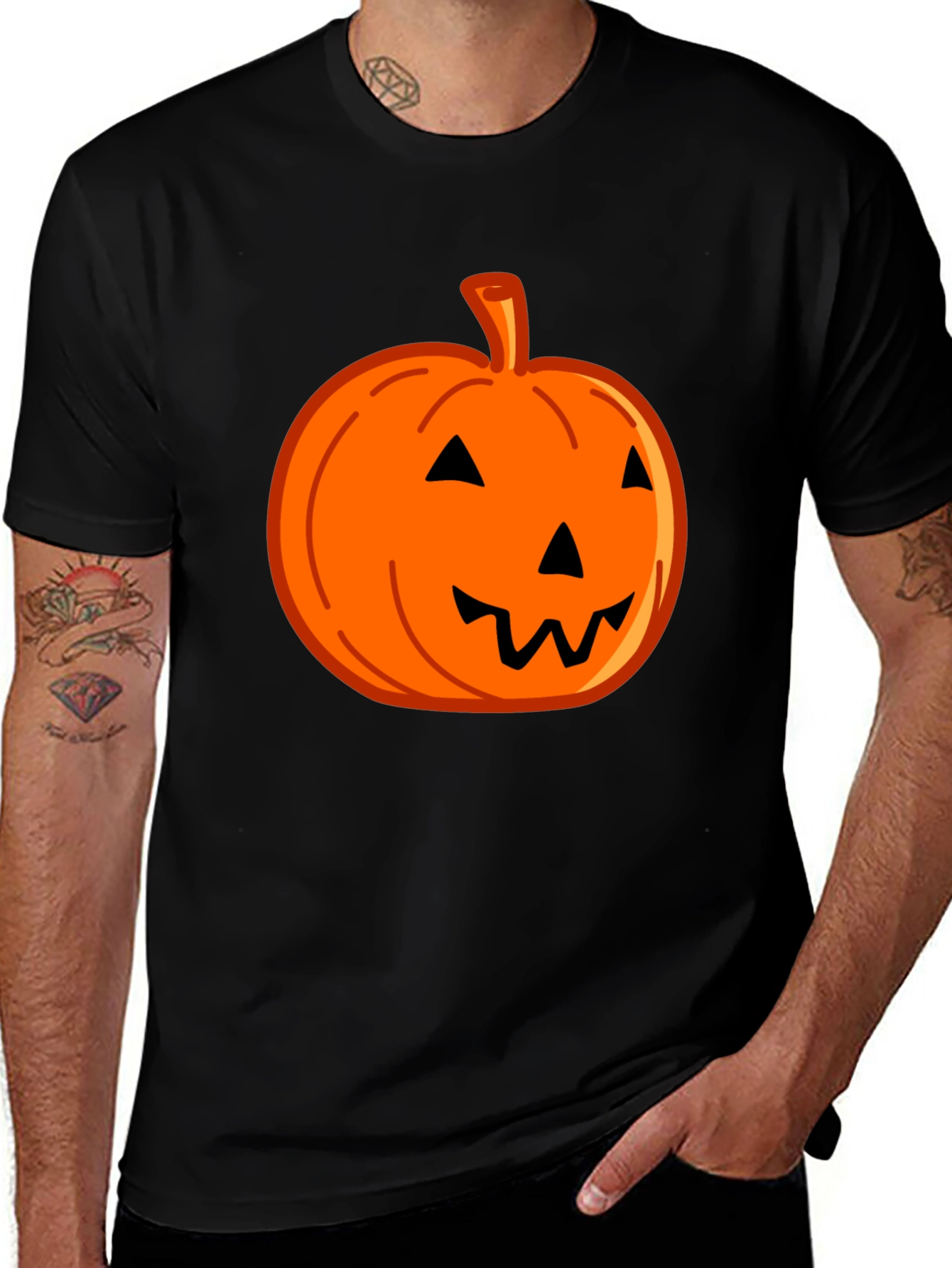 Halloween Pumpkin Graphic Tee - Black