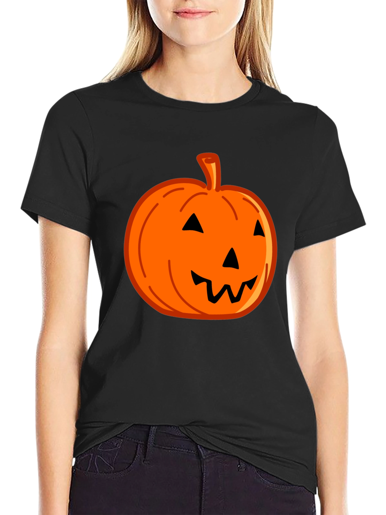 Halloween Pumpkin Graphic Tee - Black