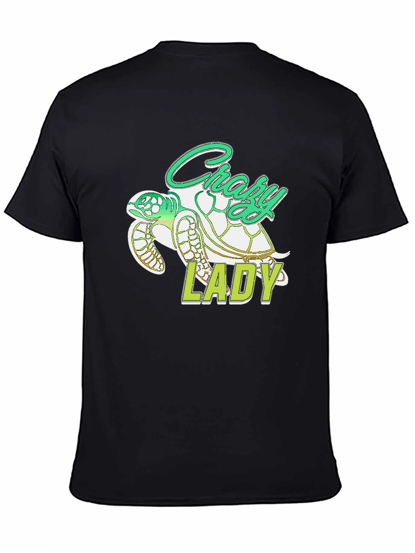 Crazy Lady Turtle T-Shirt - Black