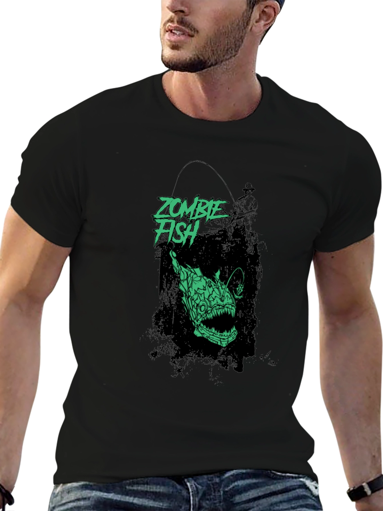 Zombie Fish Graphic Tee - Black Cotton Blend