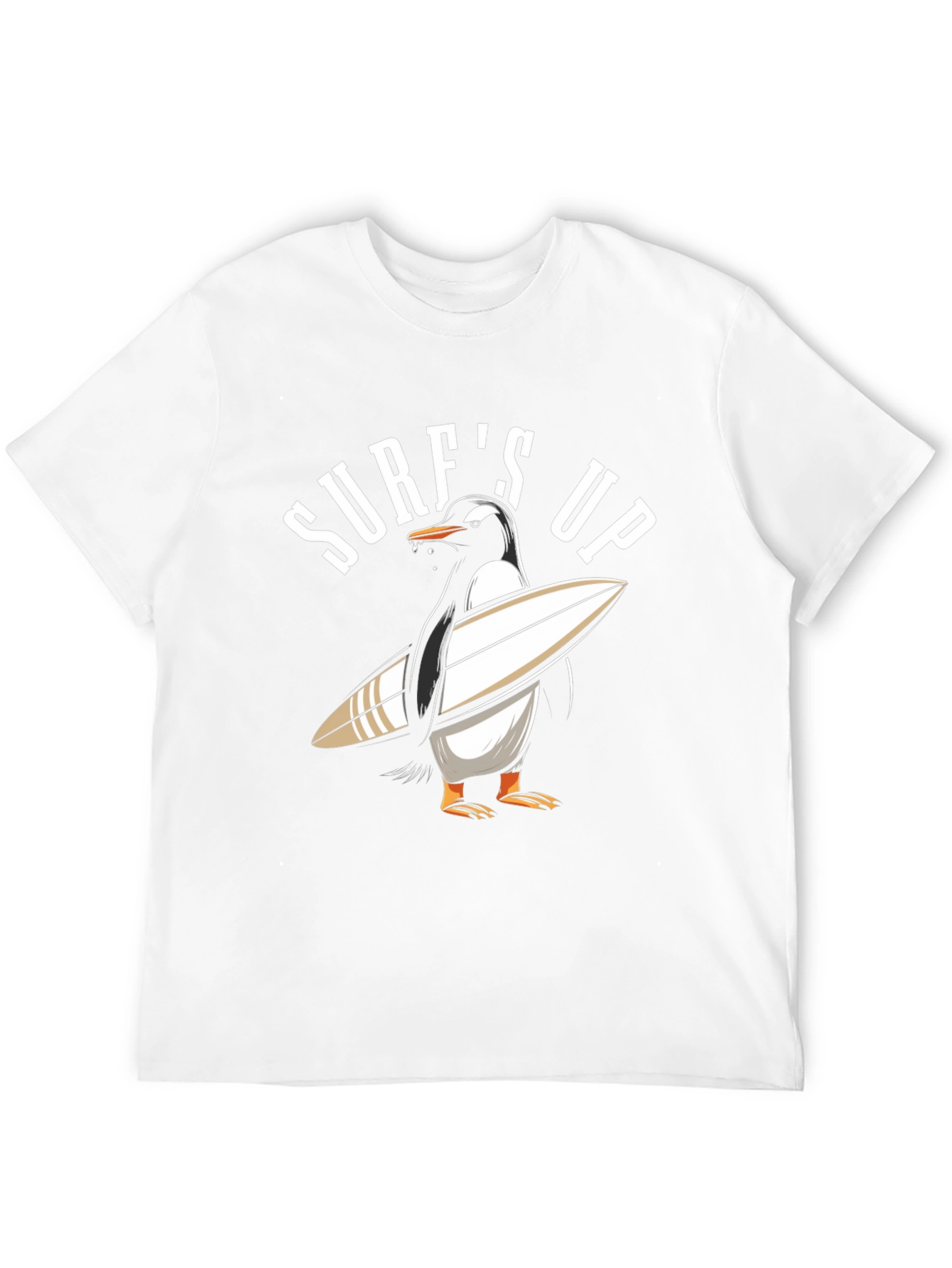 Surfs Up Penguin Graphic Tee - Black Cotton T-Shirt