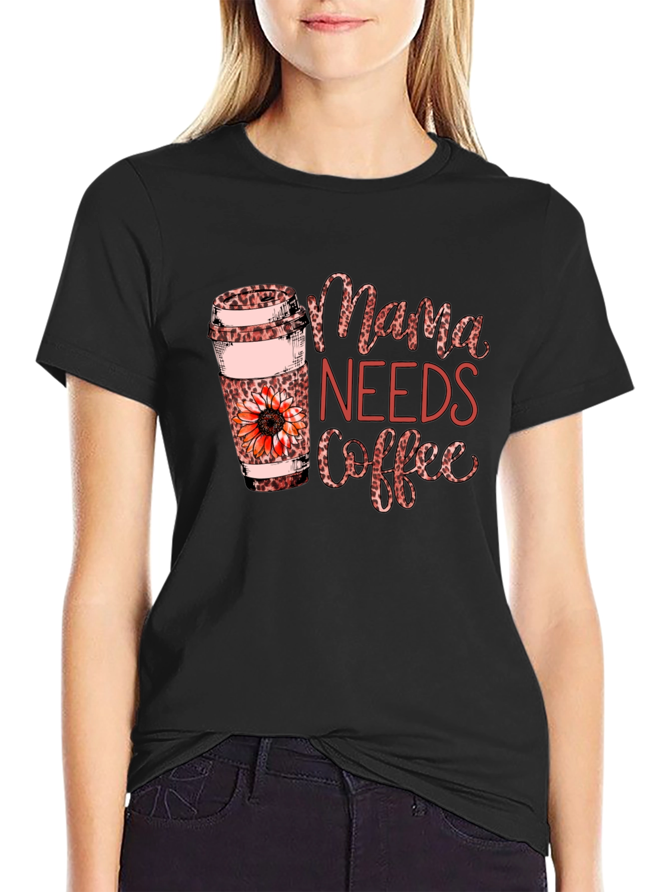 Mama Needs Coffee Leopard Print T-Shirt