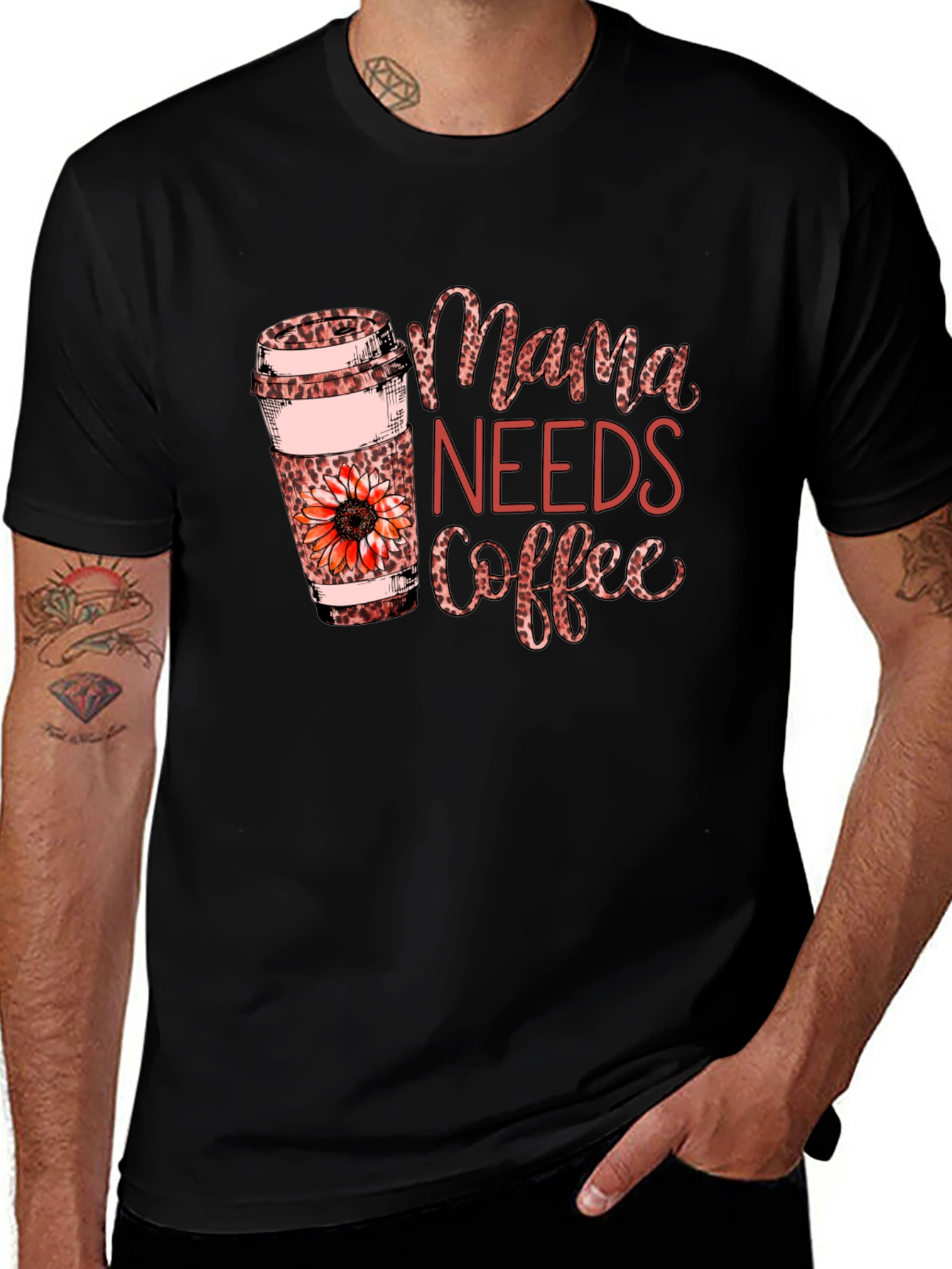 Mama Needs Coffee Leopard Print T-Shirt