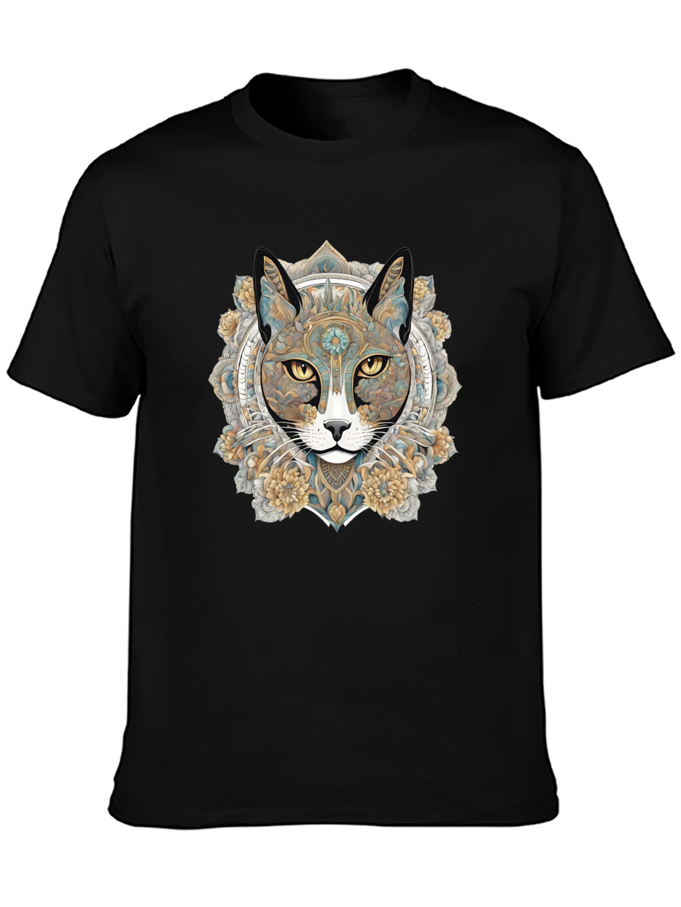 Mystic Cat Mandala Graphic T-Shirt - Unique Artistic Design