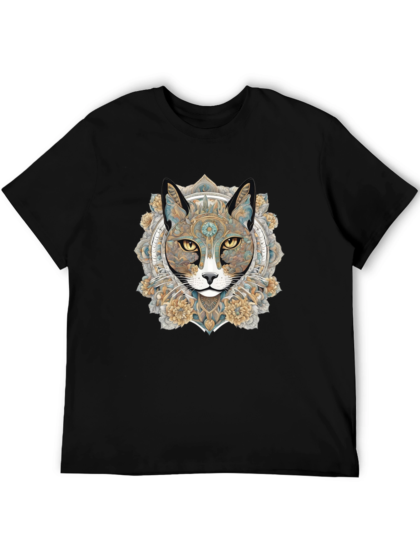 Mystic Cat Mandala Graphic T-Shirt - Unique Artistic Design