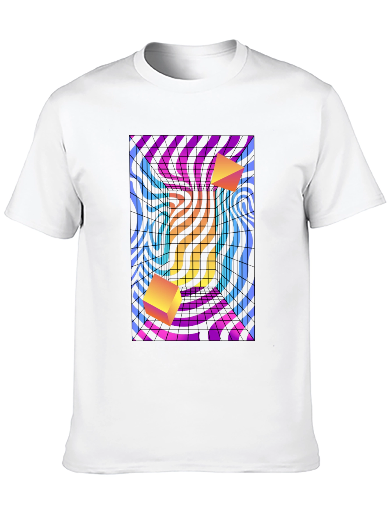 Retro Wave T-Shirt with Geometric Cube Design