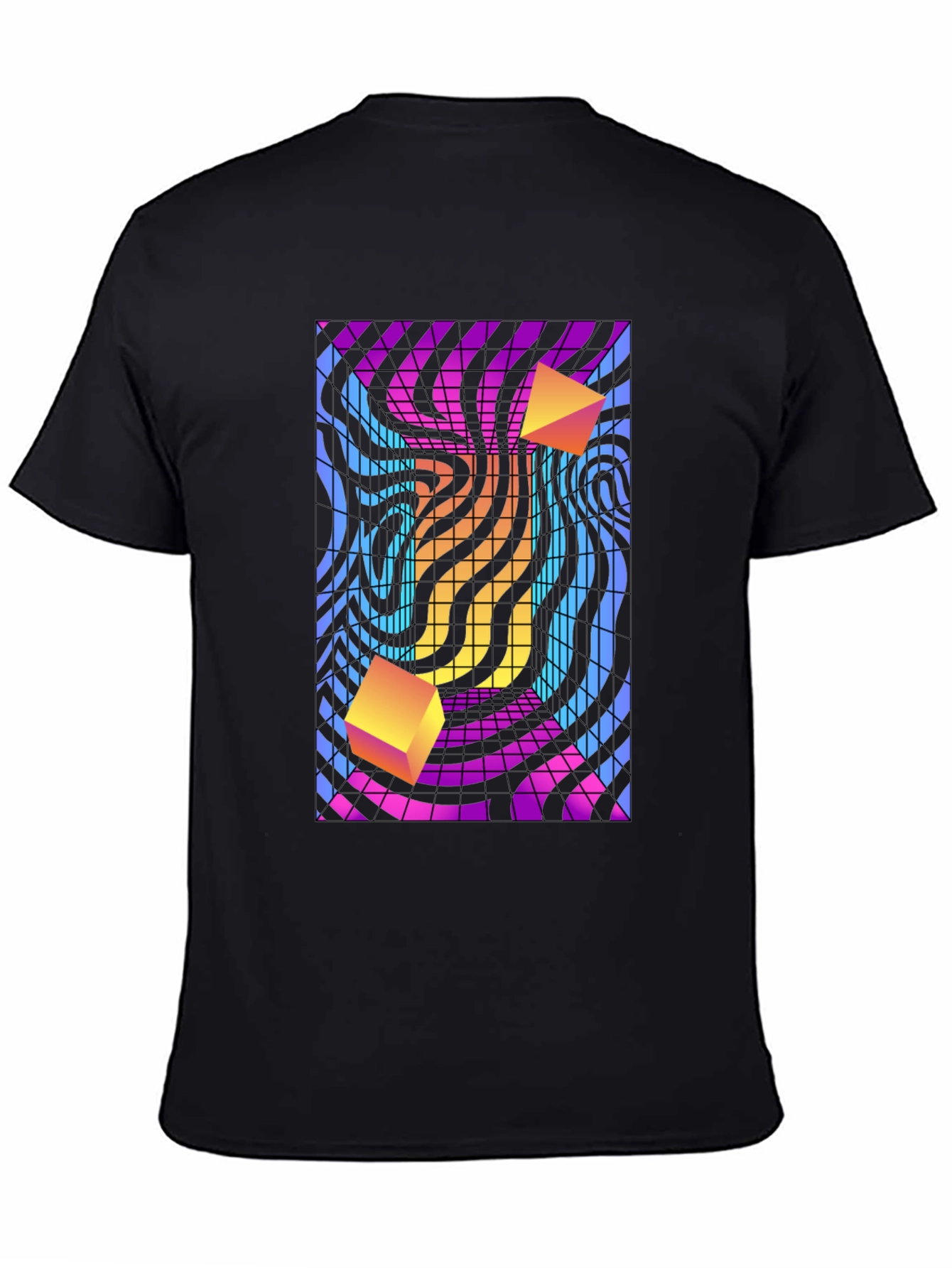 Retro Wave T-Shirt with Geometric Cube Design