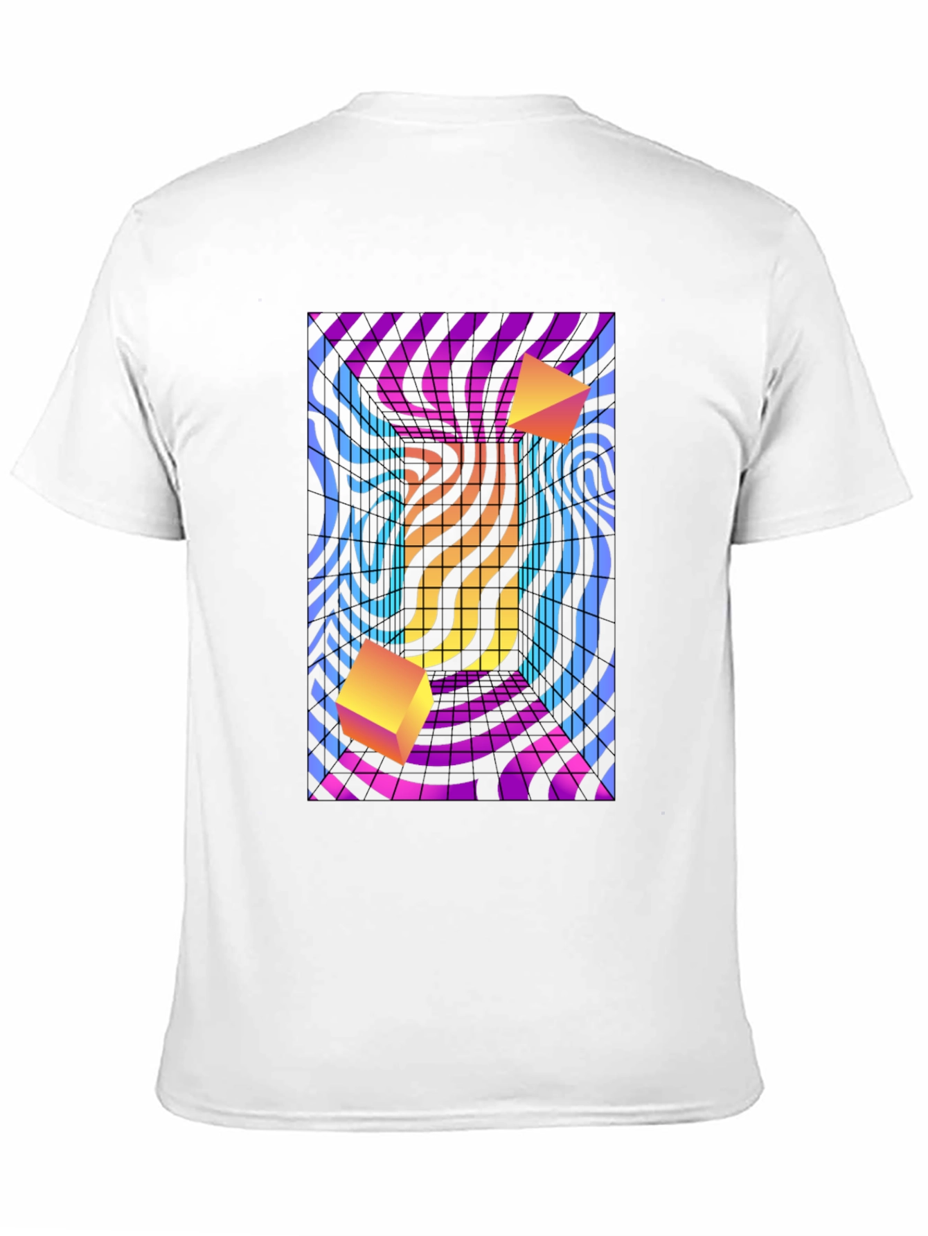 Retro Wave T-Shirt with Geometric Cube Design