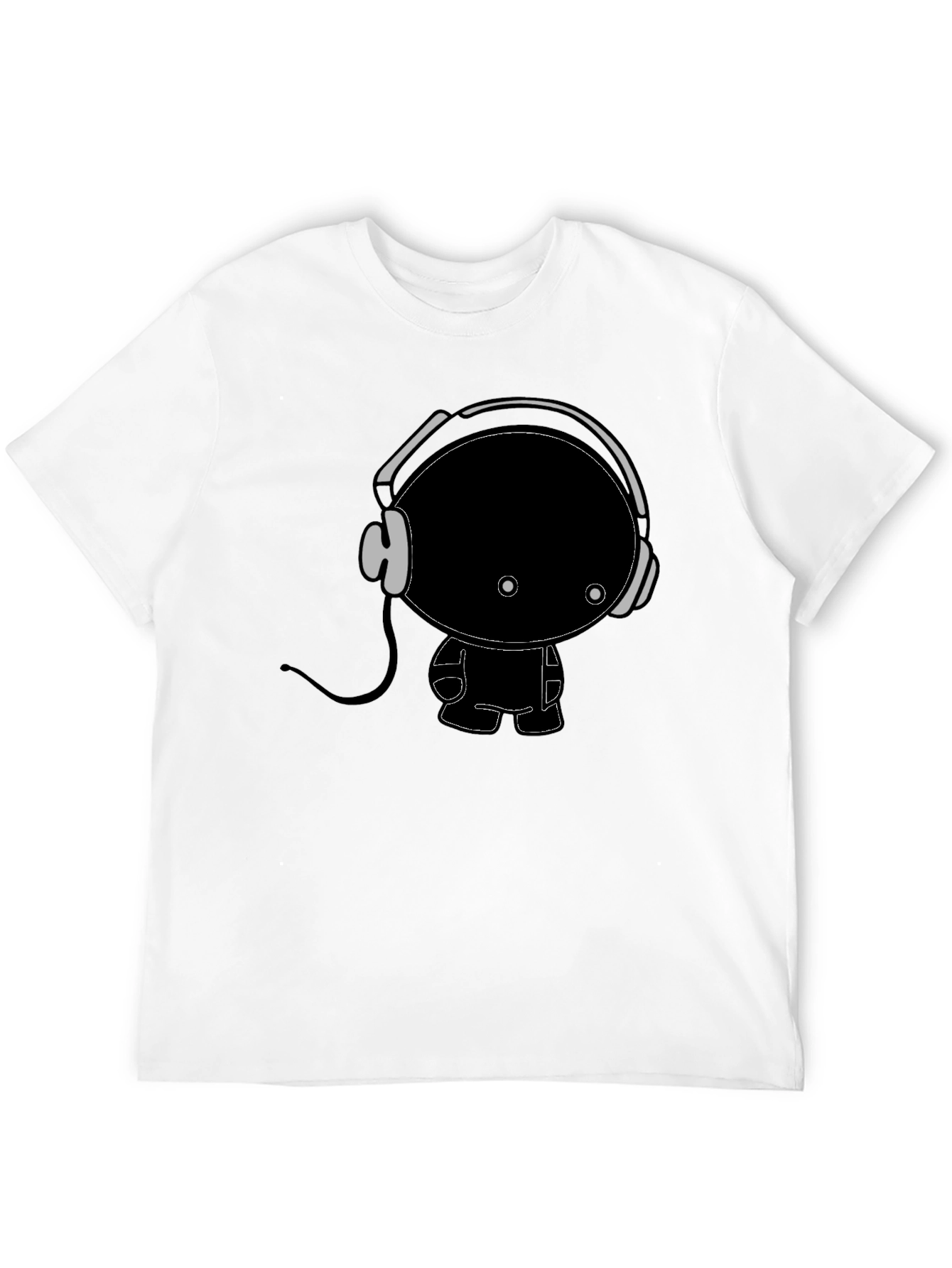 Cartoon Character with Headphones Black T-Shirt