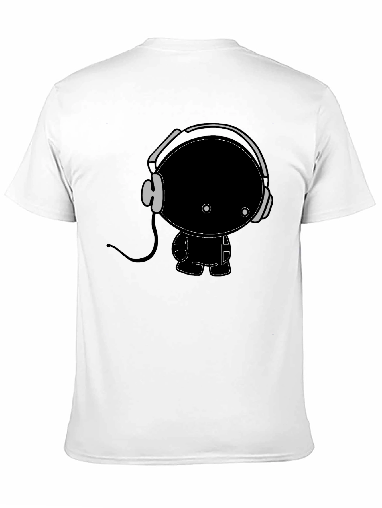 Cartoon Character with Headphones Black T-Shirt