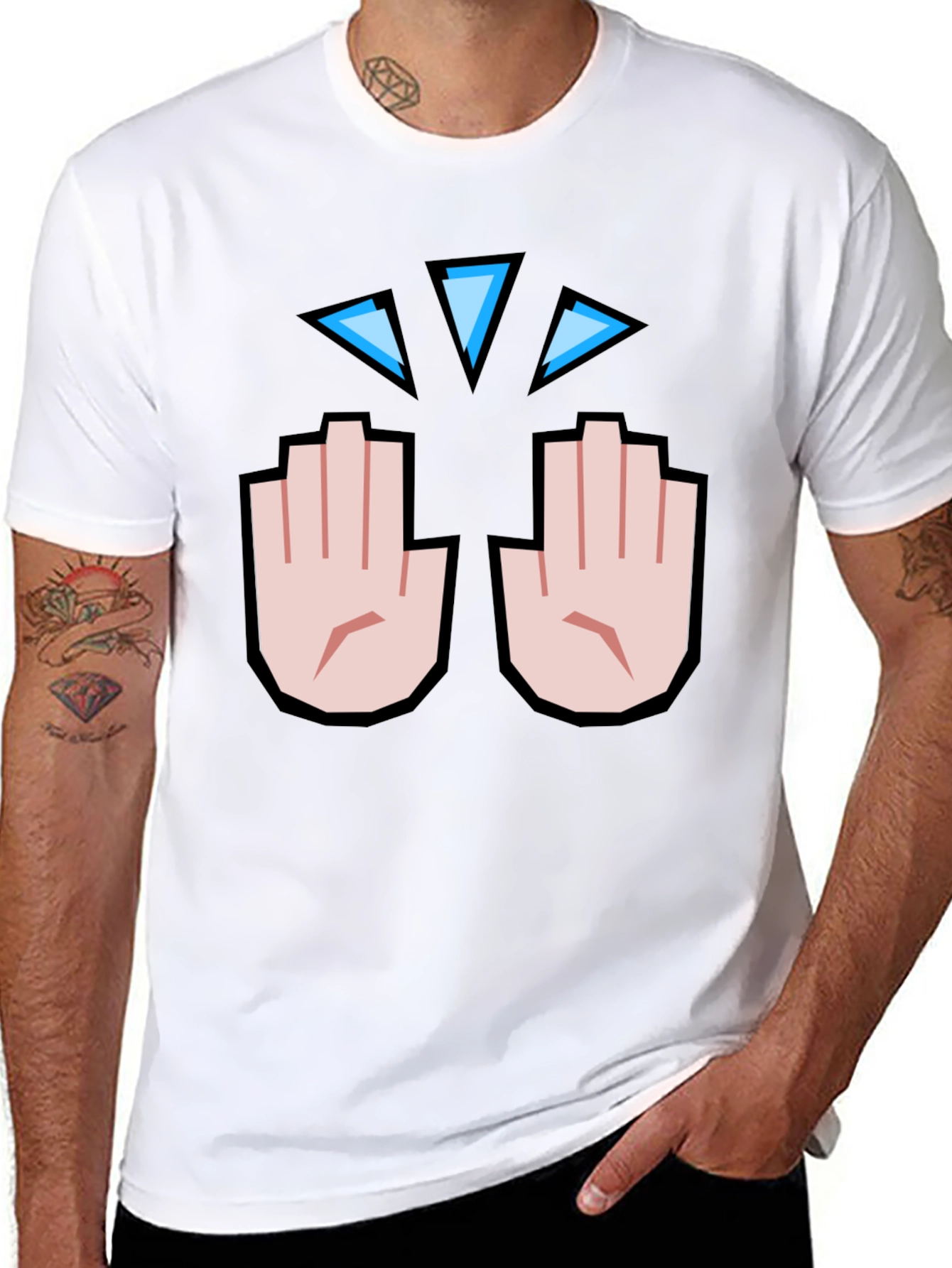 Funny Hand Emoji Graphic Print Black T-Shirt