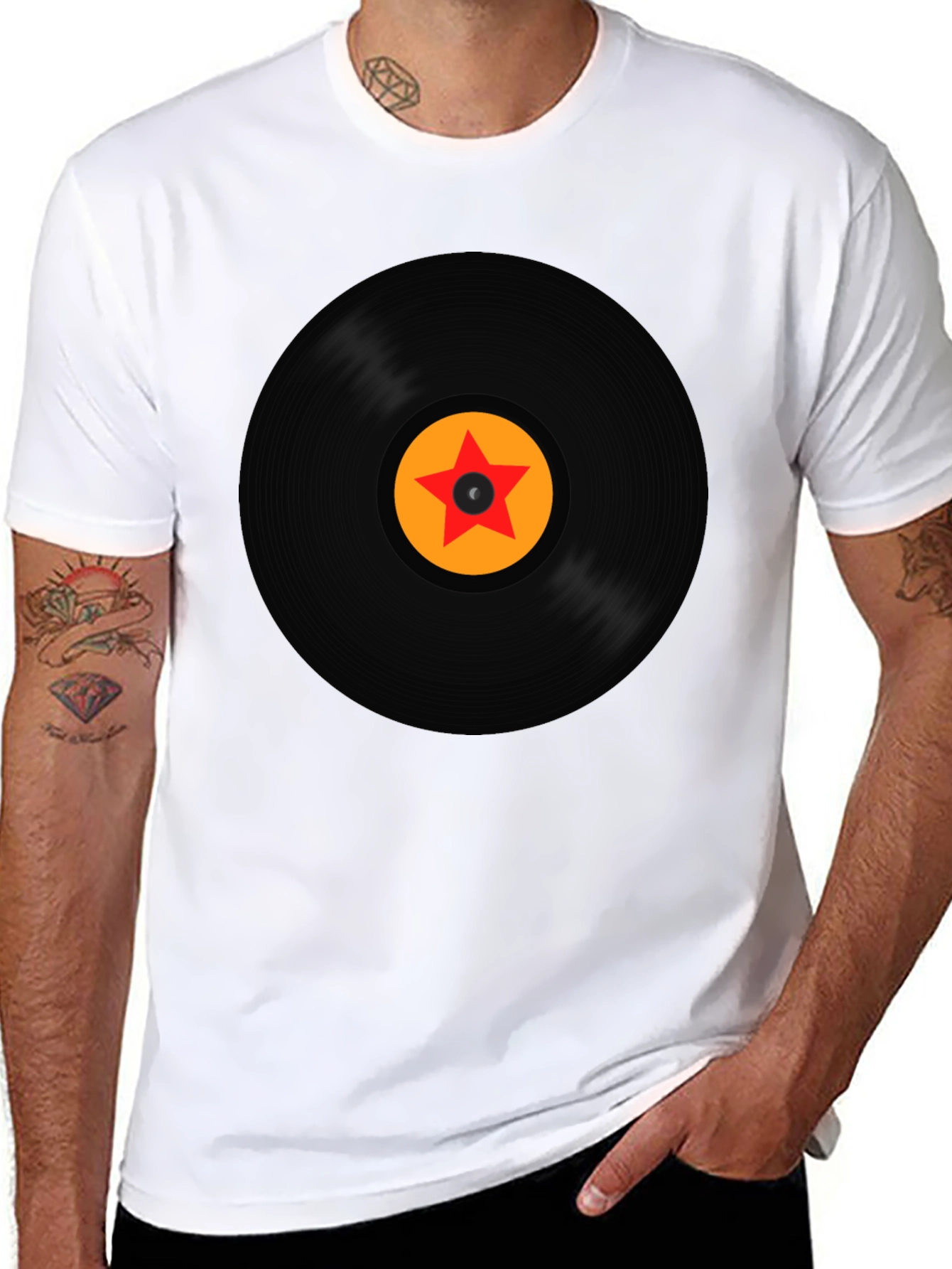Retro Vinyl Record Star Graphic T-Shirt
