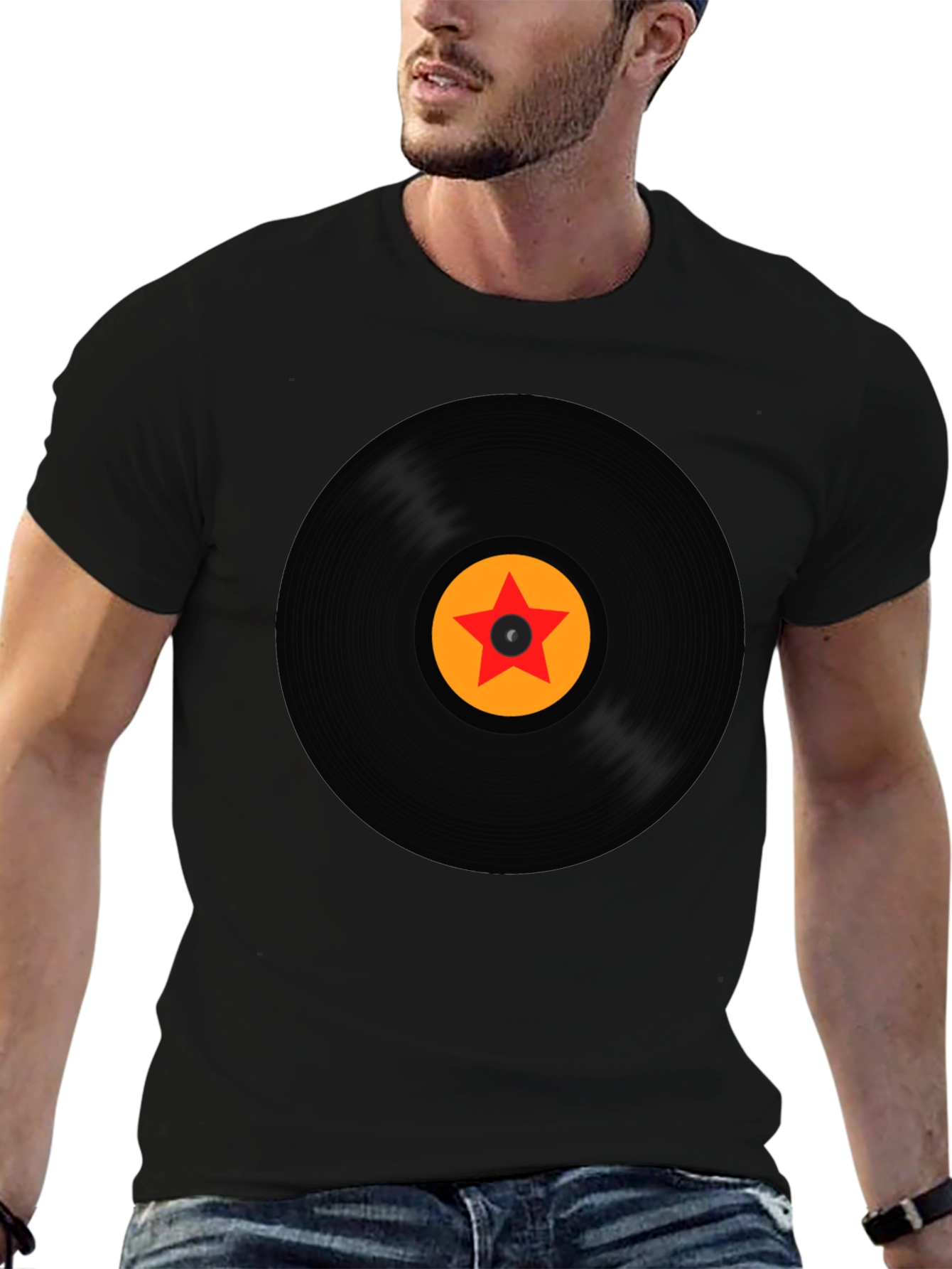 Retro Vinyl Record Star Graphic T-Shirt
