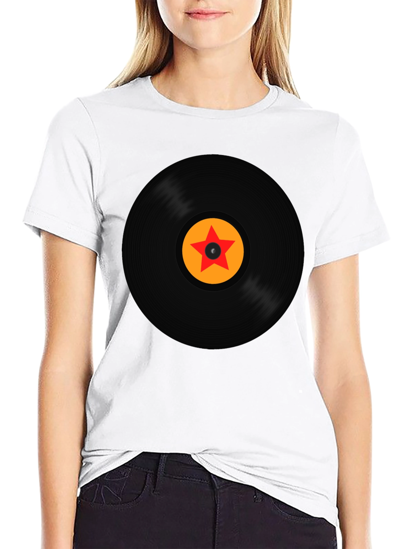 Retro Vinyl Record Star Graphic T-Shirt