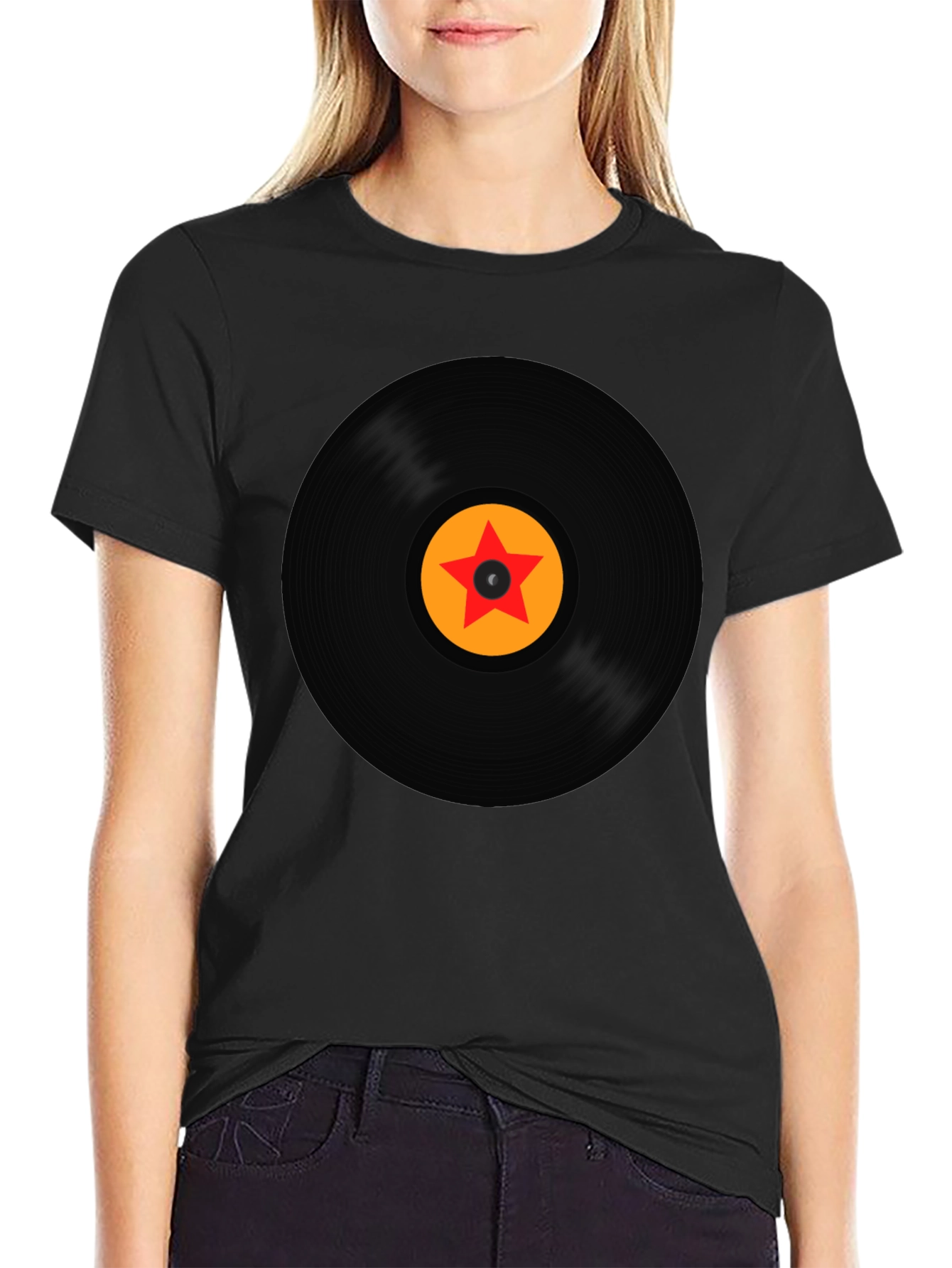 Retro Vinyl Record Star Graphic T-Shirt