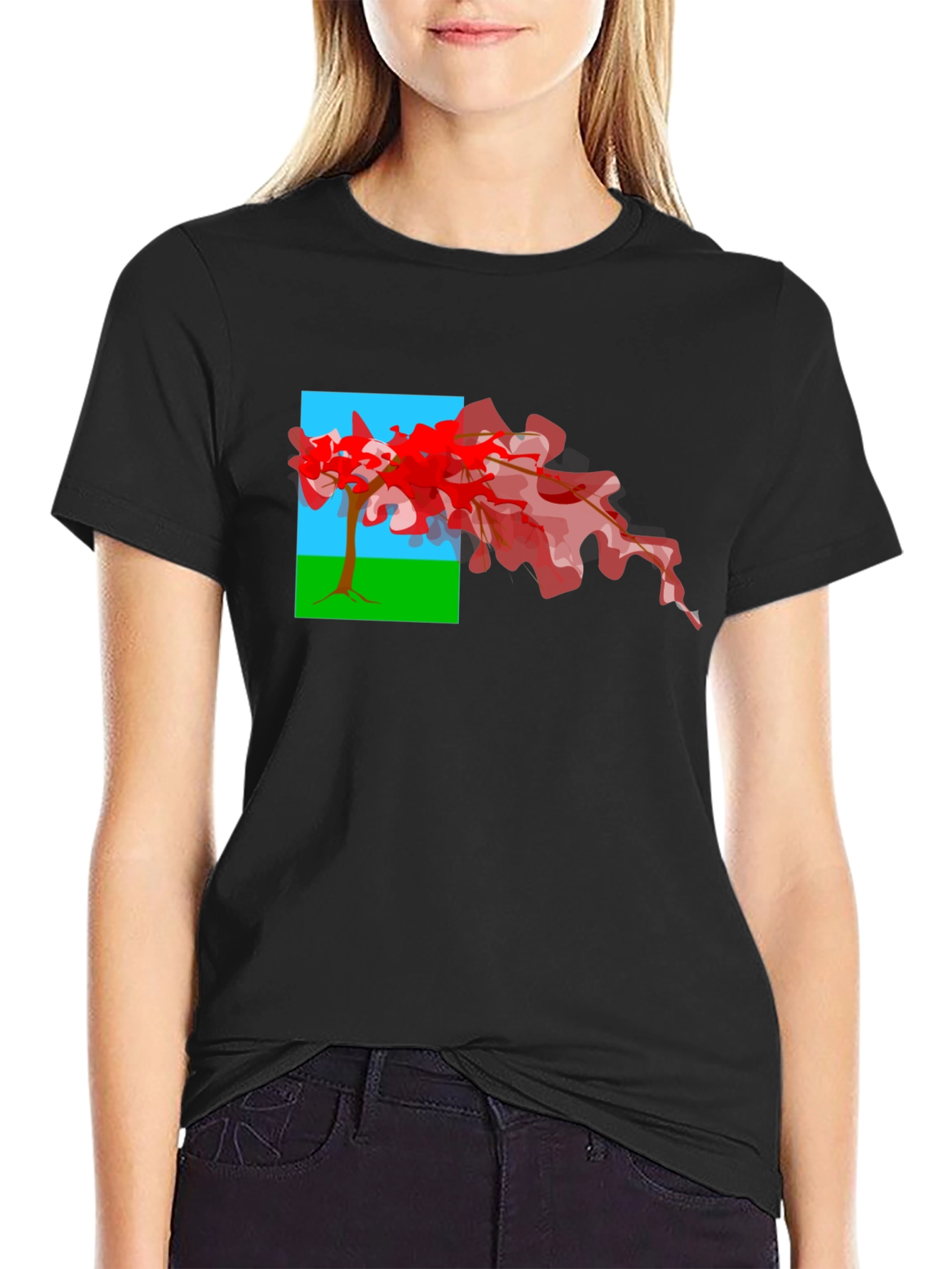 Abstract Tree Graphic Tee - Black Cotton Comfort