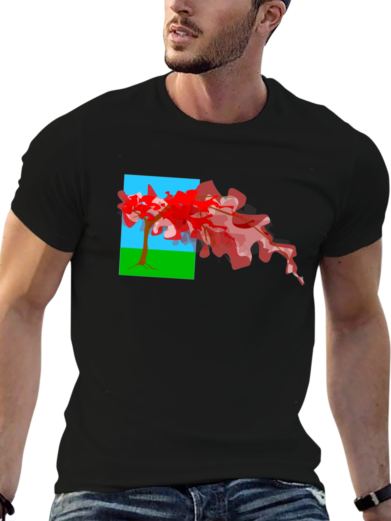 Abstract Tree Graphic Tee - Black Cotton Comfort