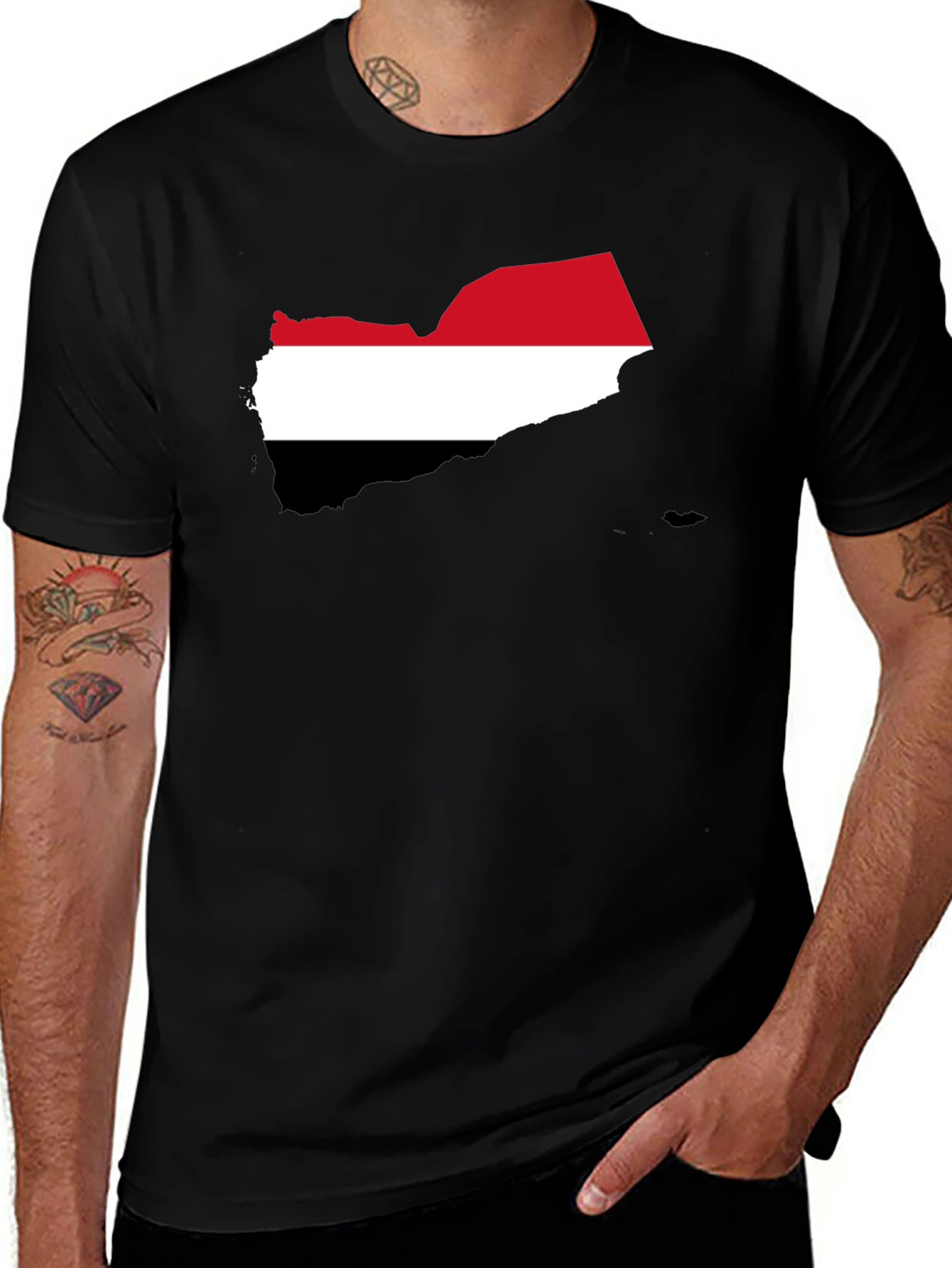 Yemen Flag Map T-Shirt - Black