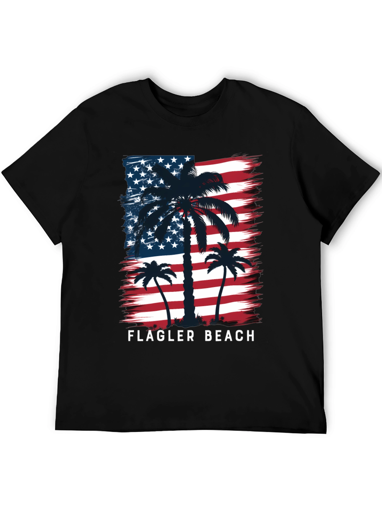 Flagler Beach USA Flag Palm Tree Graphic T-Shirt