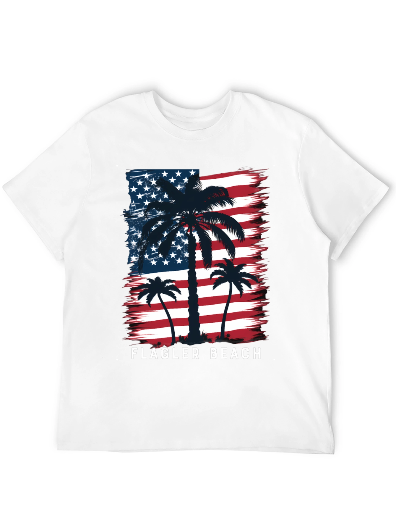 Flagler Beach USA Flag Palm Tree Graphic T-Shirt