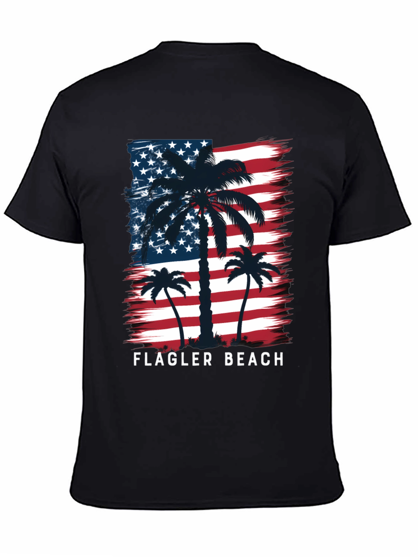 Flagler Beach USA Flag Palm Tree Graphic T-Shirt