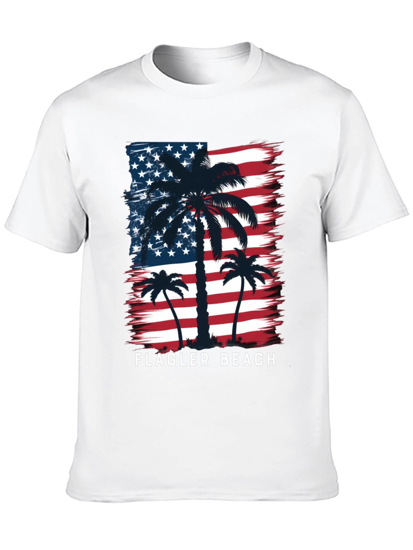 Flagler Beach USA Flag Palm Tree Graphic T-Shirt