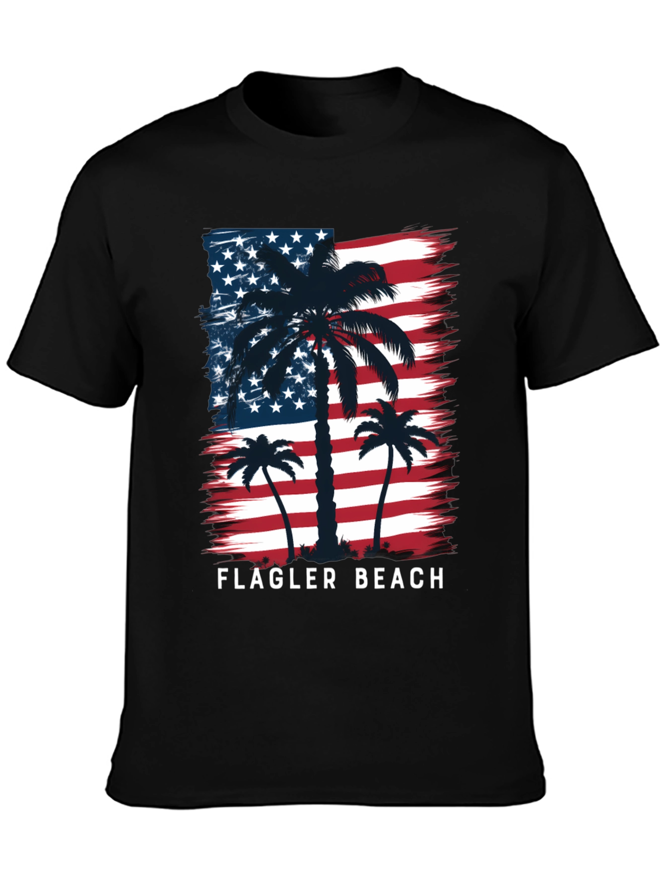 Flagler Beach USA Flag Palm Tree Graphic T-Shirt