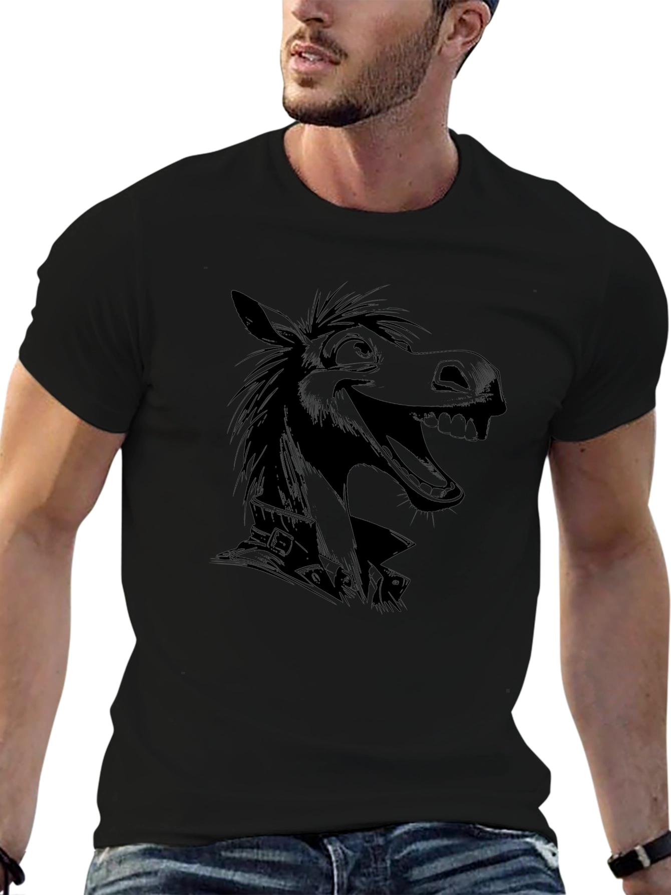 Cartoon Donkey Graphic Black T-Shirt