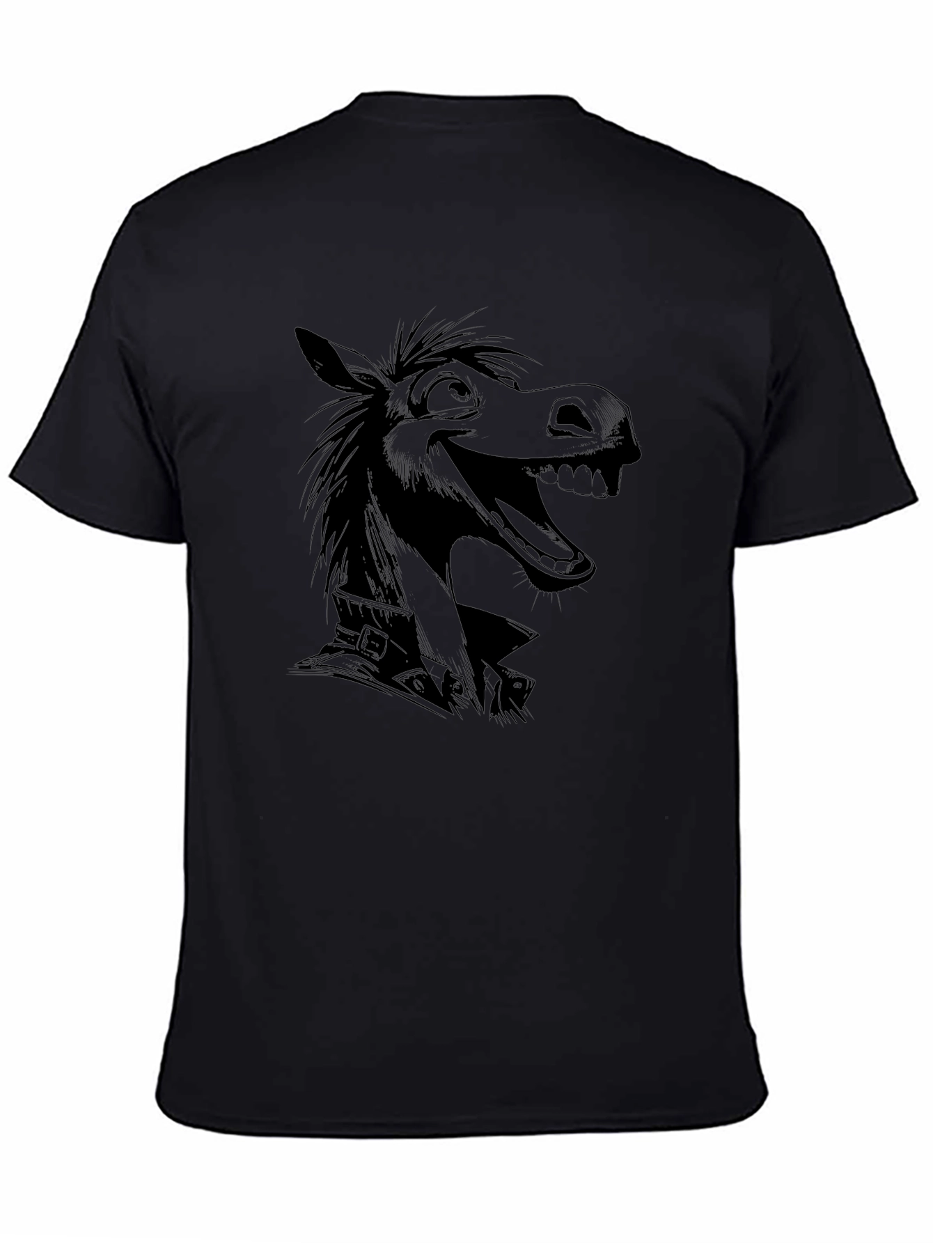Cartoon Donkey Graphic Black T-Shirt