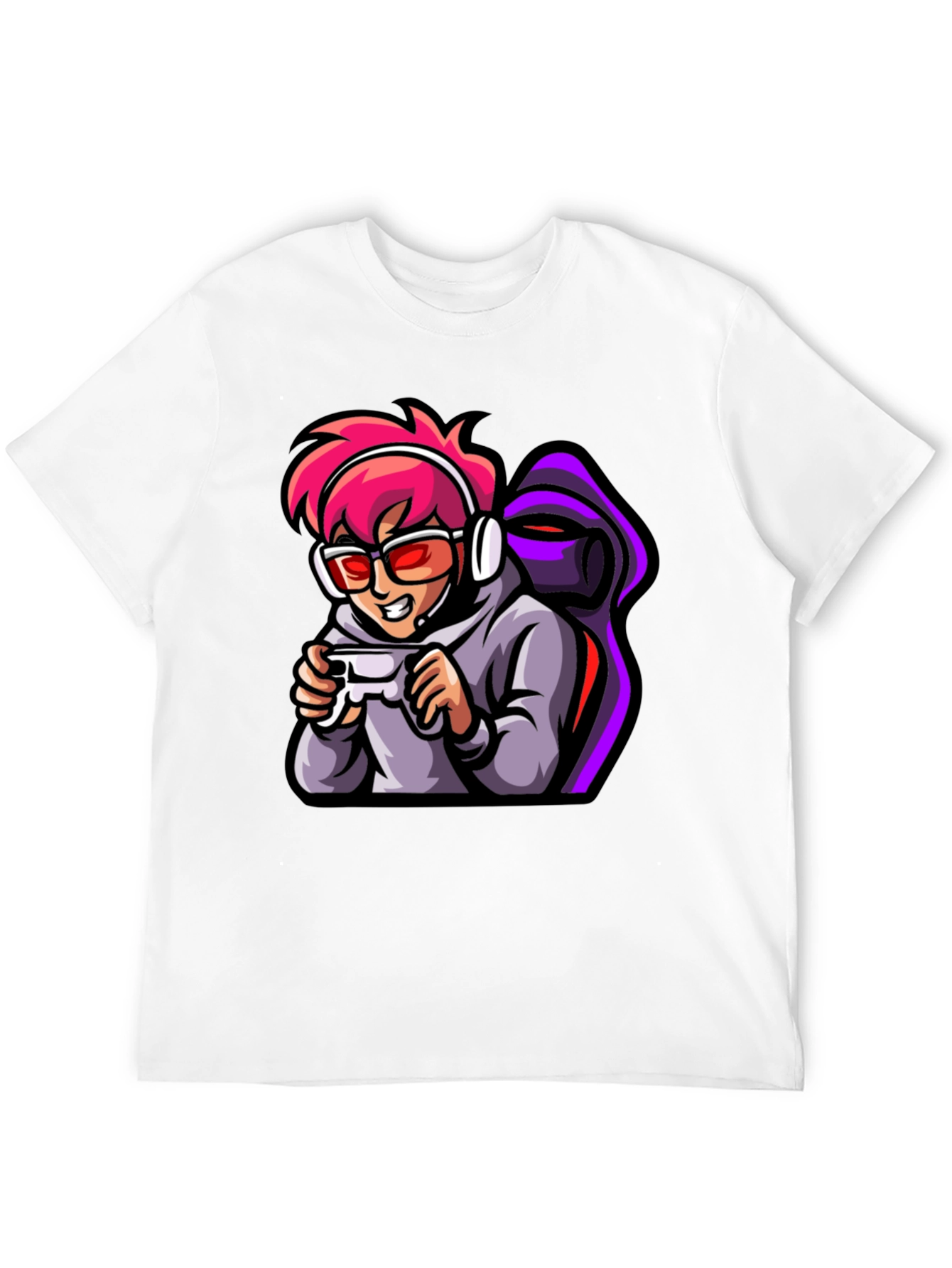 Gamer Cartoon Print Black T-Shirt