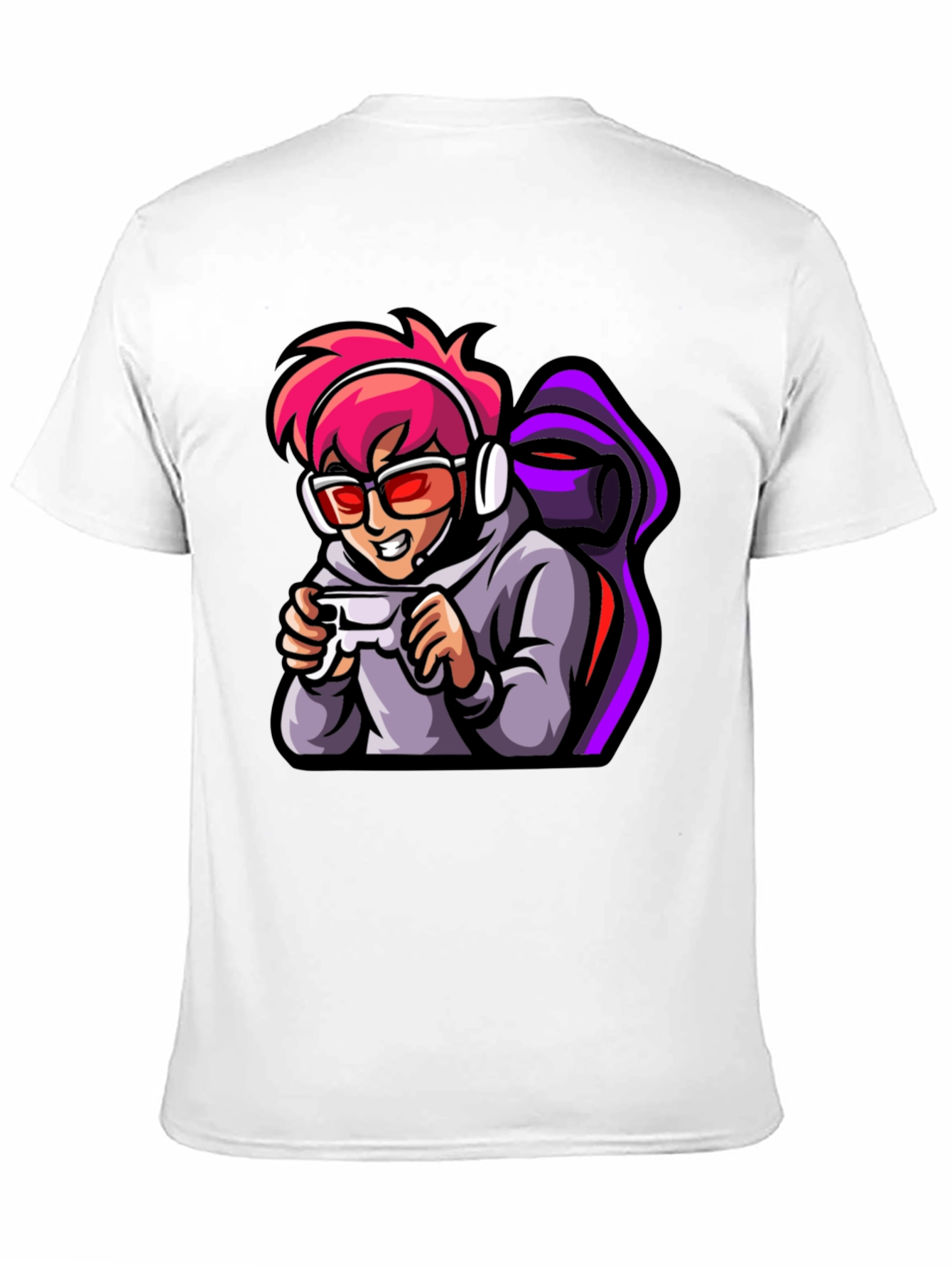 Gamer Cartoon Print Black T-Shirt