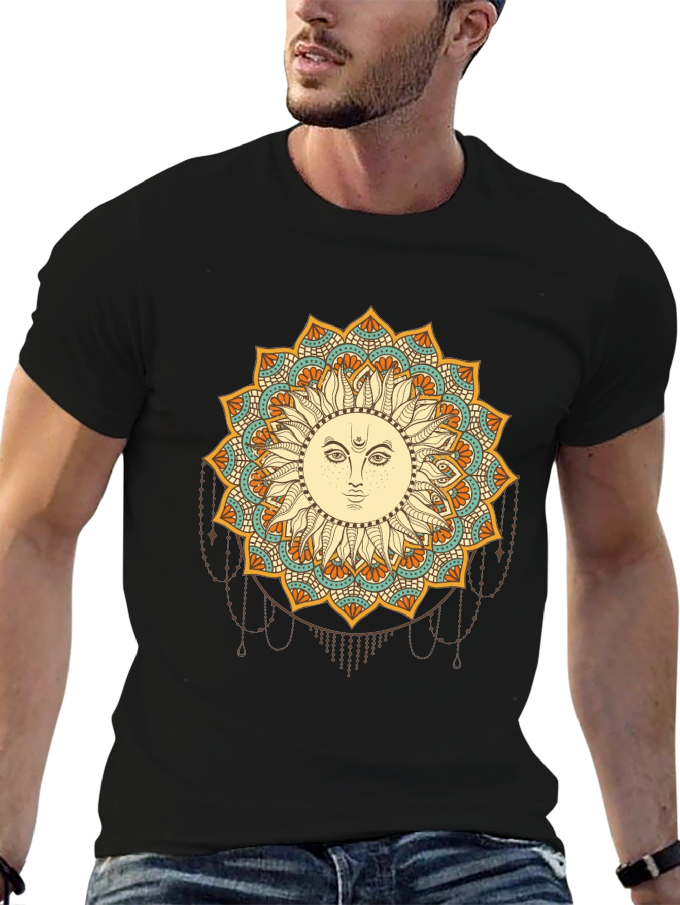 Sun Mandala Graphic Black T-Shirt